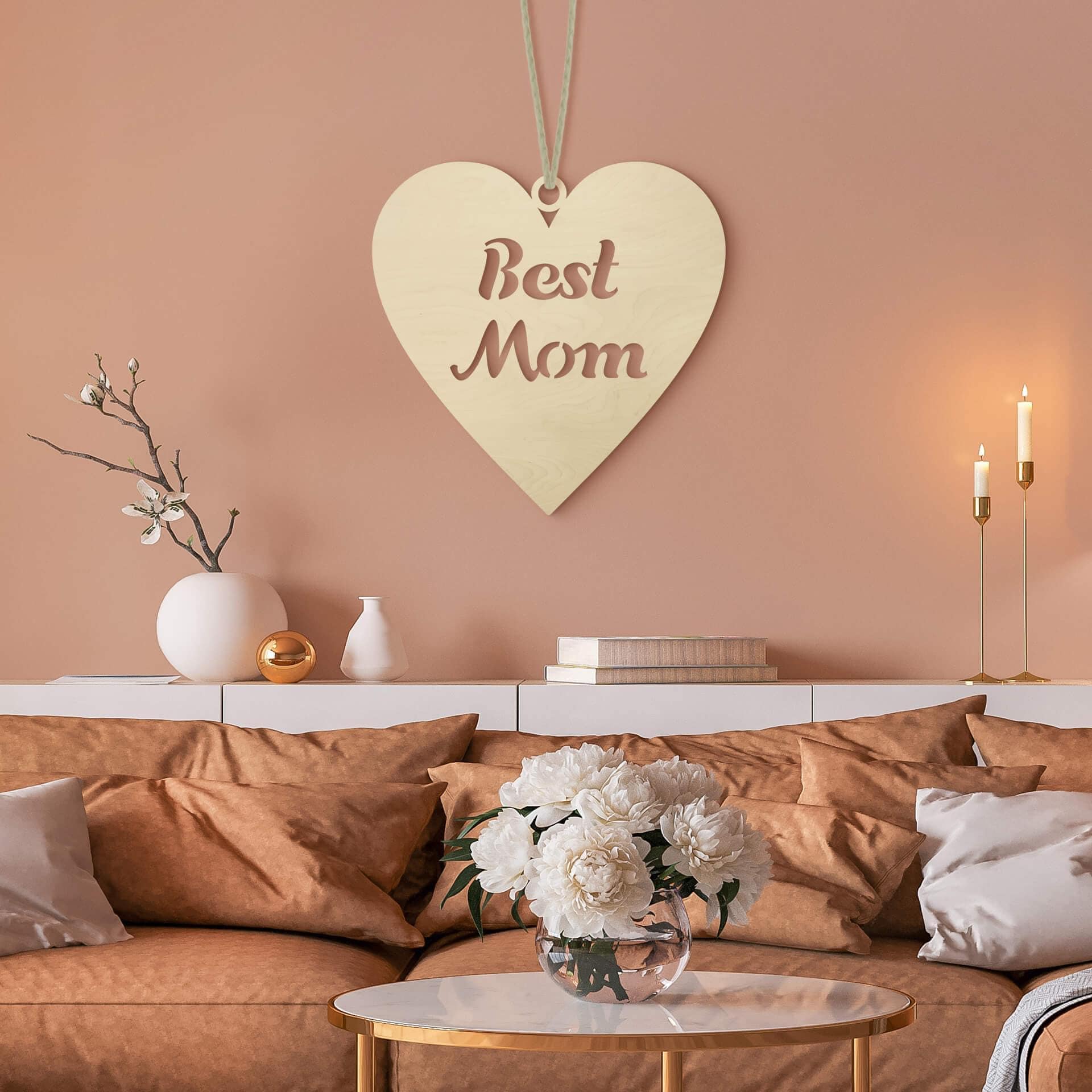 Decoración en madera de álamo - Best Mum Heart