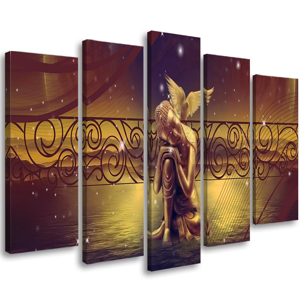 5 stykke lærredstryk Buddha Abstrakt Zen Brown