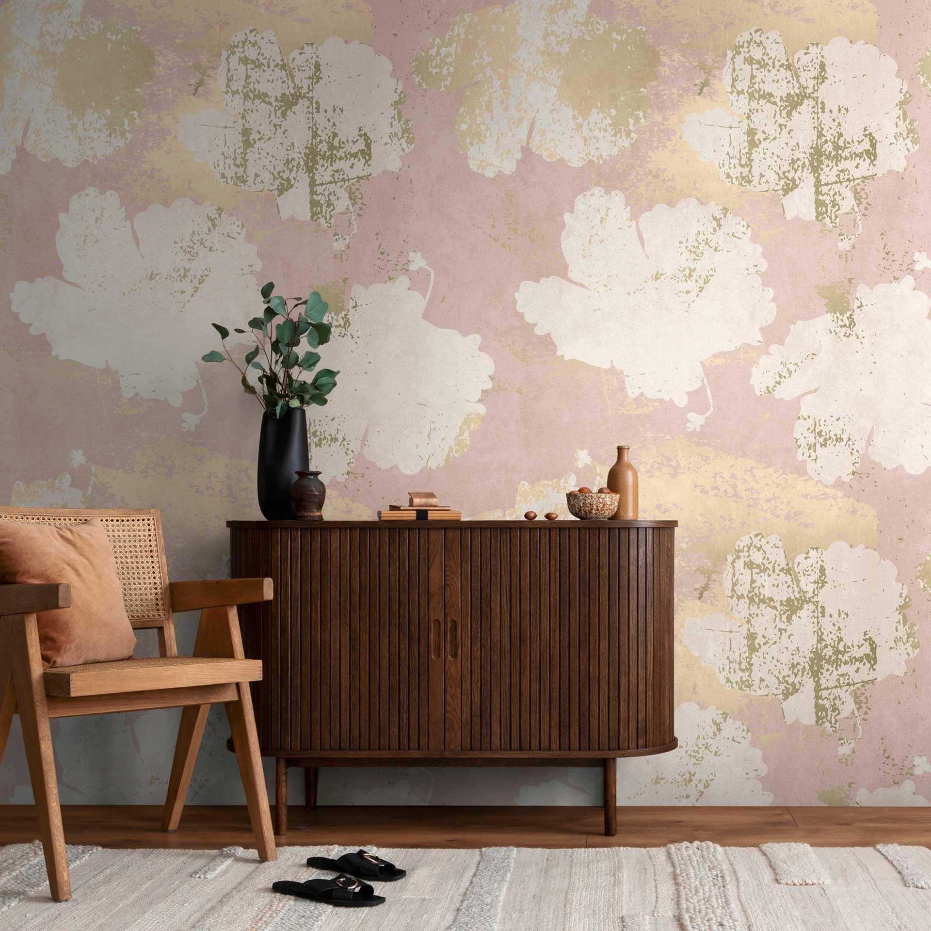 blomstret tapet i pastelrosa beige - non-woven tapet blomstermønster - romantisk tapet