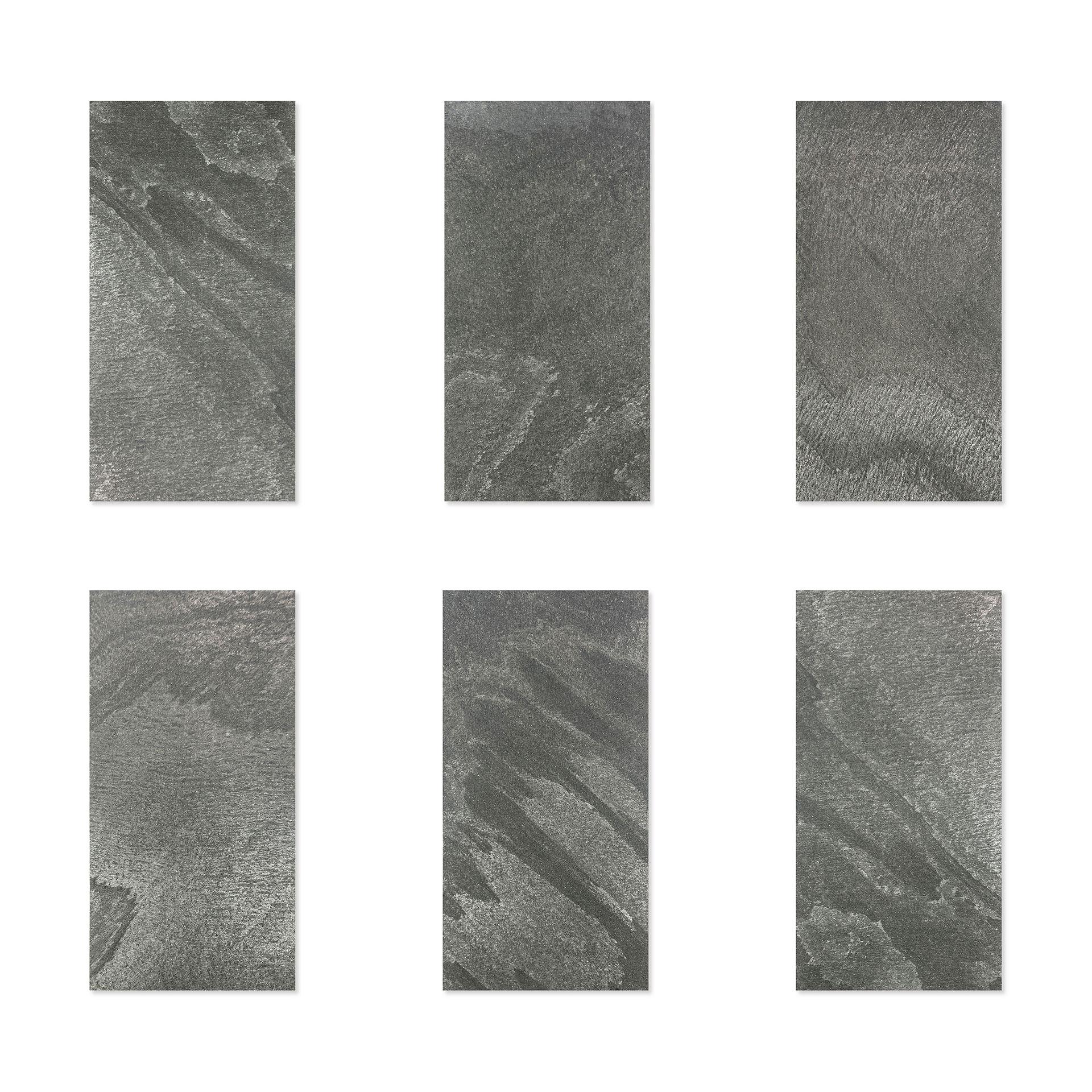 Echtstein - 3D Wandpaneel, Set aus 6 Natursteinplatten als luxuriöse Wandverkleidung - Schiefer Grau