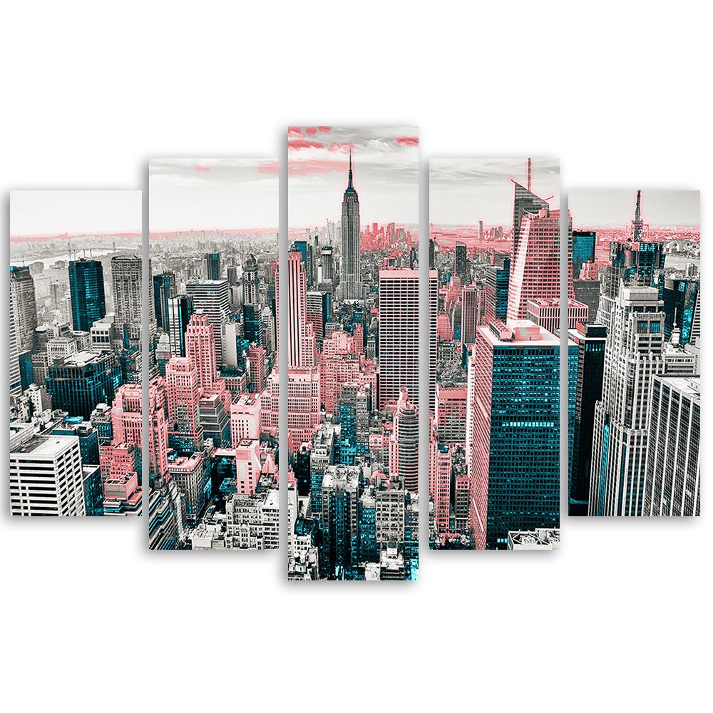 5-delige canvasprint, New York Manhattan City Panorama