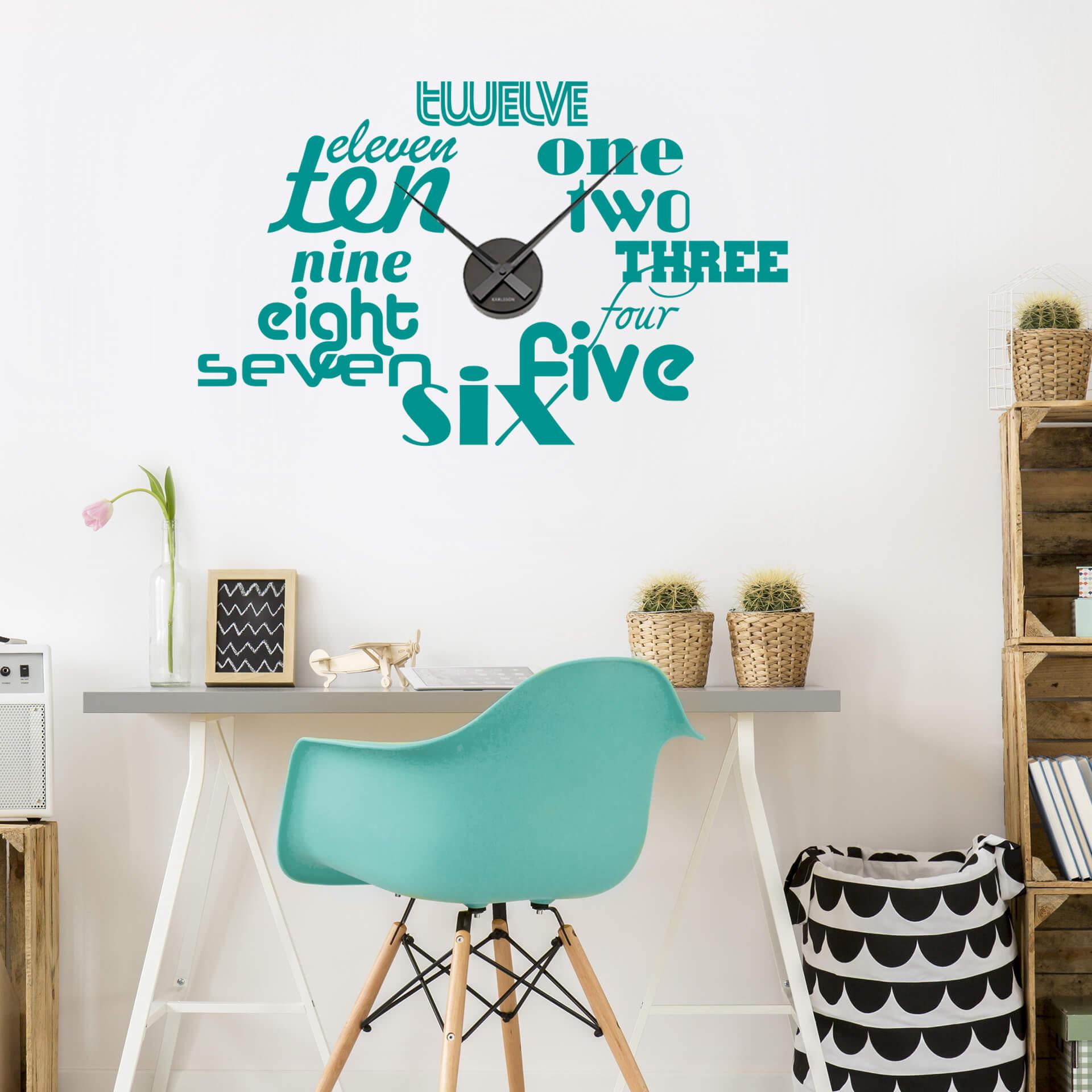 Wandtattoo Typographie Worte Wanduhr - 76x74 cm