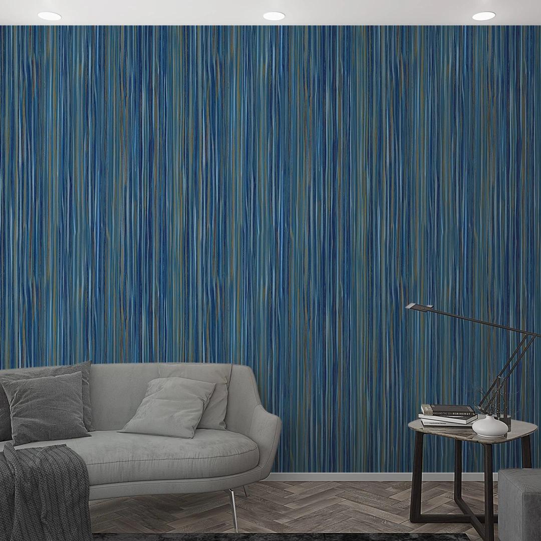 Strepen behang Fotobehang, blauwe strepen 3.40 x 1.06 m