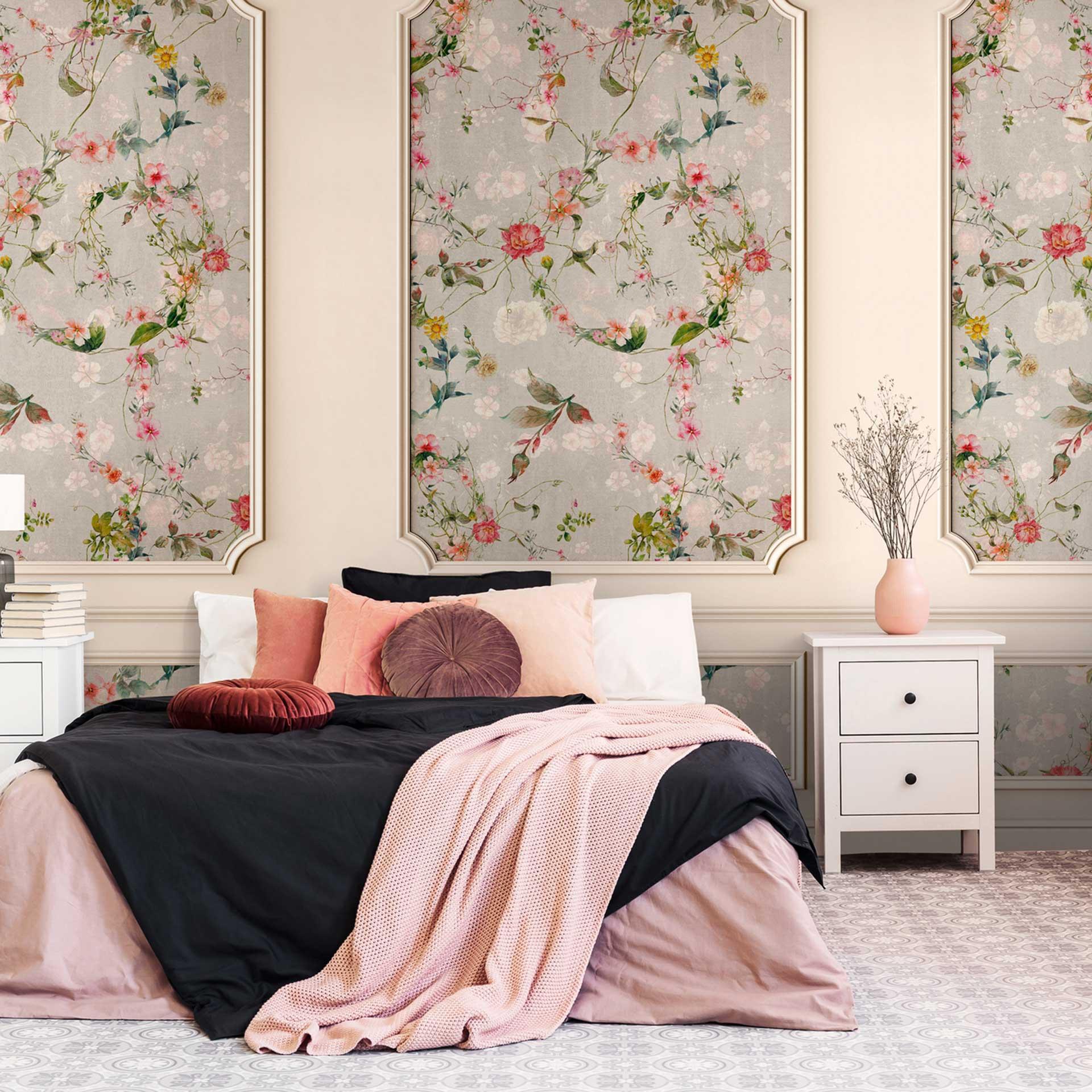 vintage tapet med blomsterdesign - ikke-vævet tapet 3D-paneler - elegant stue tapet