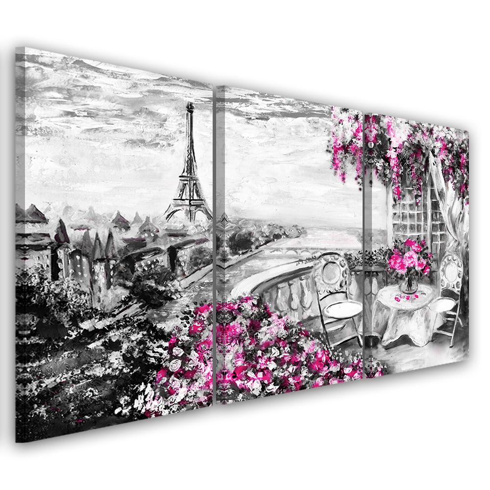 3 stykke lærredstryk, Paris Eiffeltårnet lilla pastel