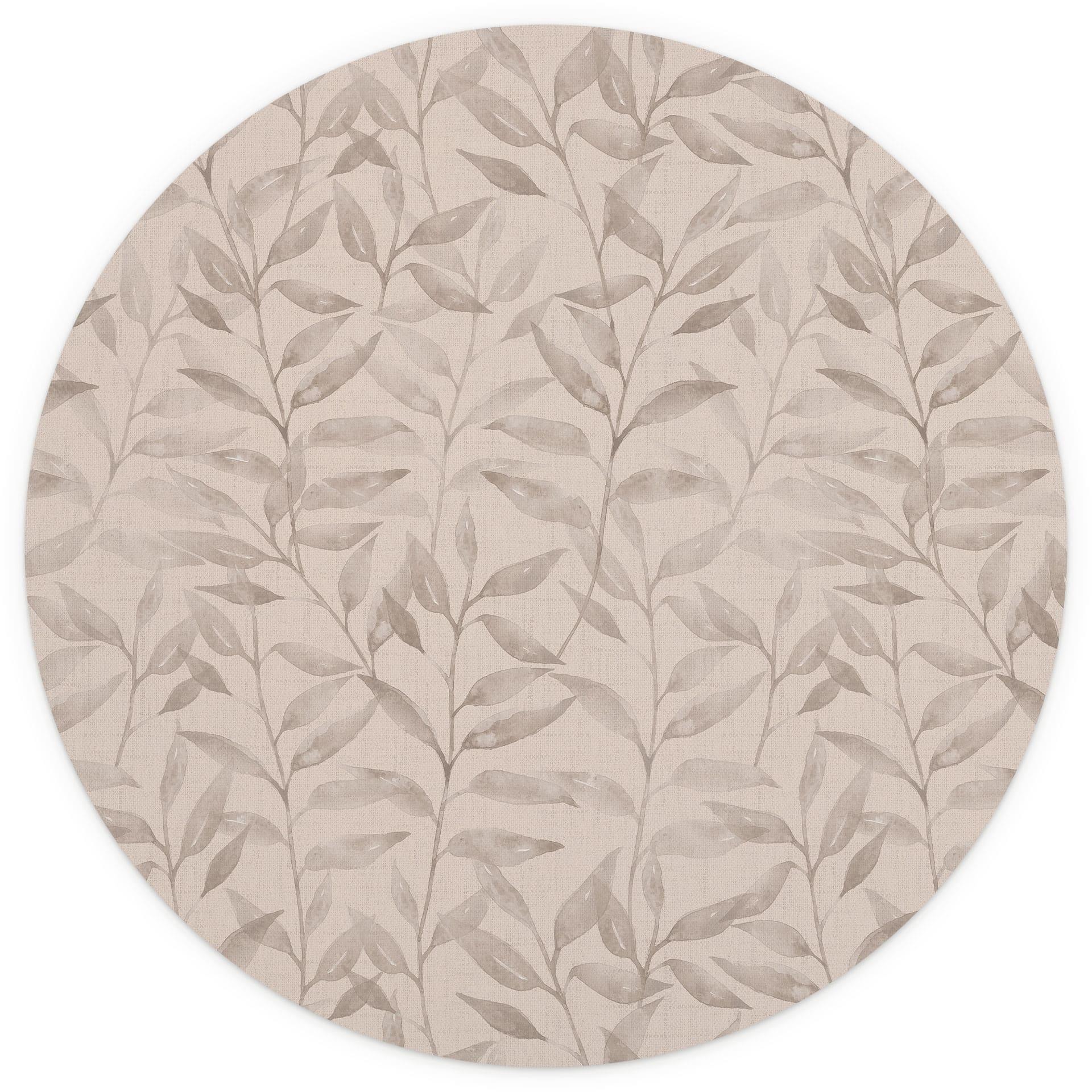 Delicate Watercolour Leaves Behang - Zacht Grijs - Bloemdecor - Rond - Zelfklevend/niet-geweven