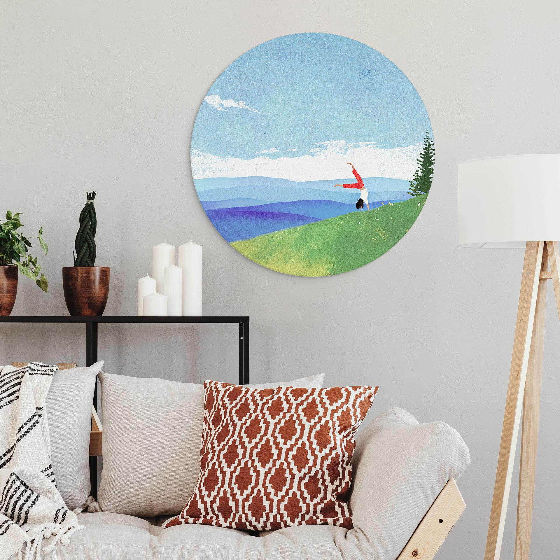 Wandbild Bergwiese mit Ausblick - Rivers - Alu-Dibond Rund