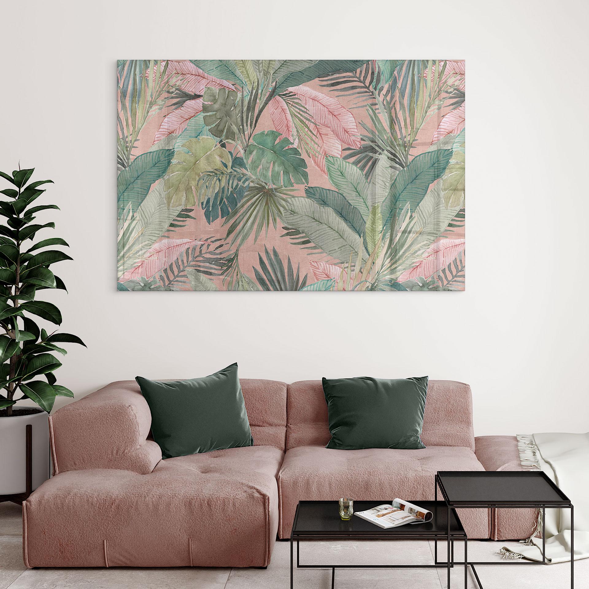 Akrylbillede Tropiske blade i junglen lyserød - Bloomery Decor