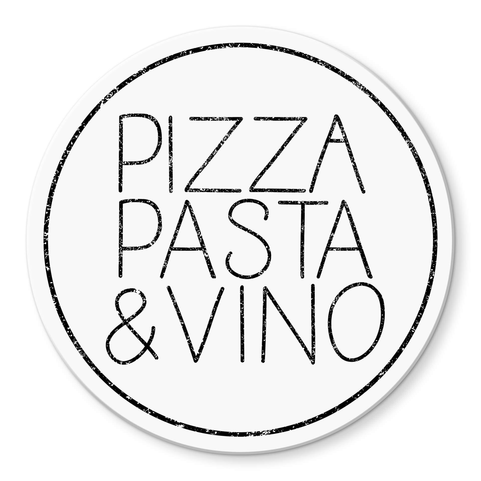 Glasschilderij Pizza Pasta & Vino - wit