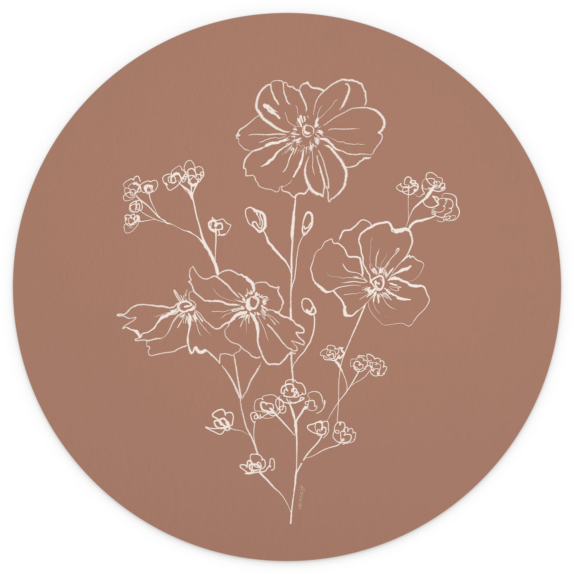 Wilde Roos Boeket Mokka Mousse Bloemen Fotobehang - Anijs illustratie - Rond - vliesbehang/zelfkleve