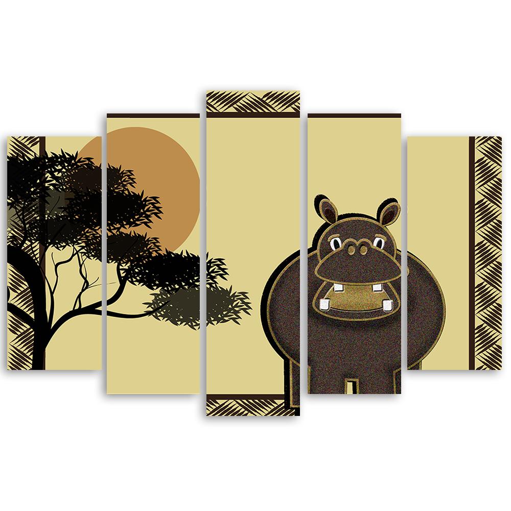5 stykke lærredsprint, Hippo Hippopotamus børn
