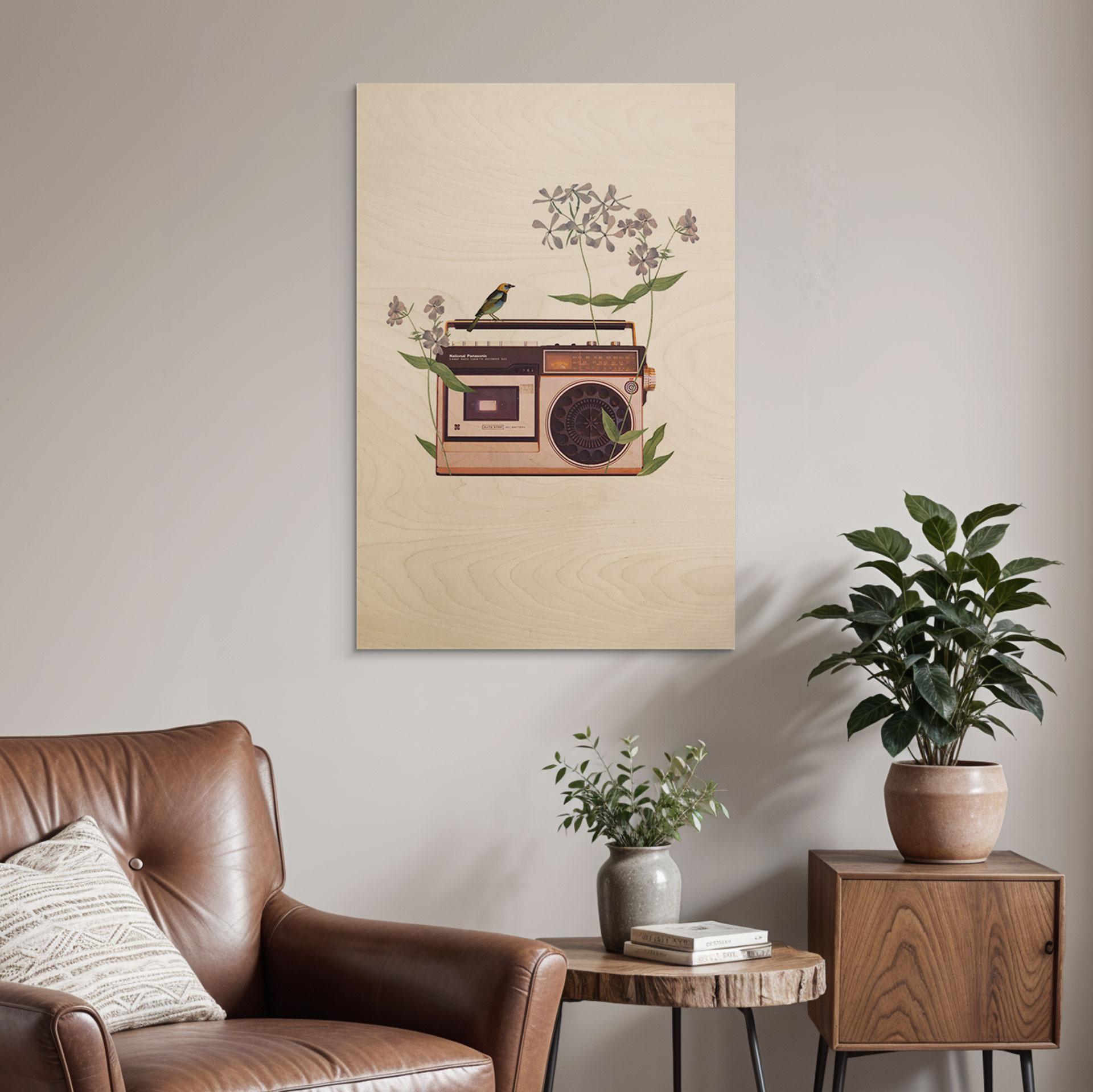 Holzbild Retro Radio floral - Frida Floral Studio