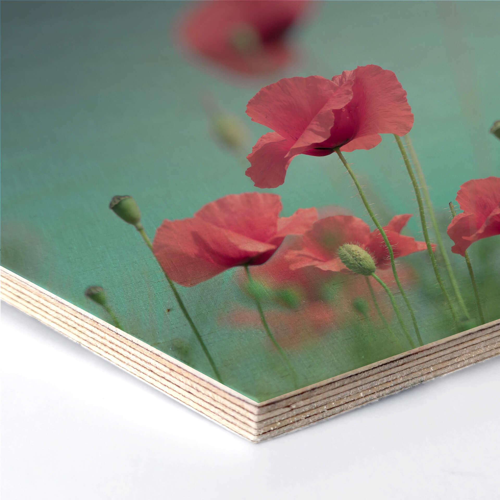 Hexagon - Holz Birke-Furnier Delgado – Mohnblumen Pastell