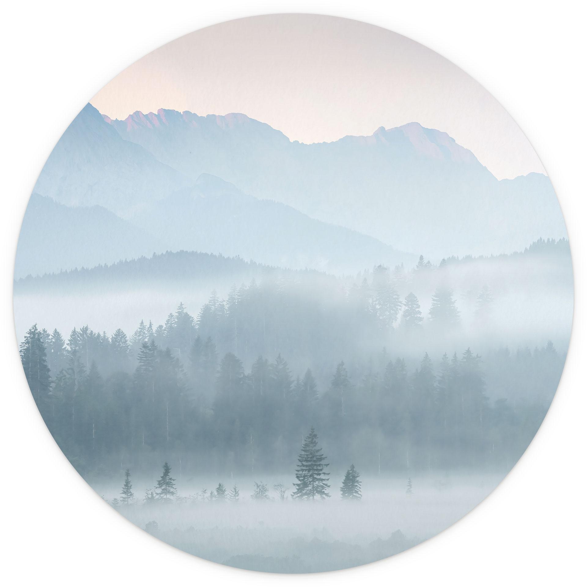 Fotobehang Mistig boslandschap in herfst - Eisenmann - Rond - vliesbehang/zelfklevend vliesbehang