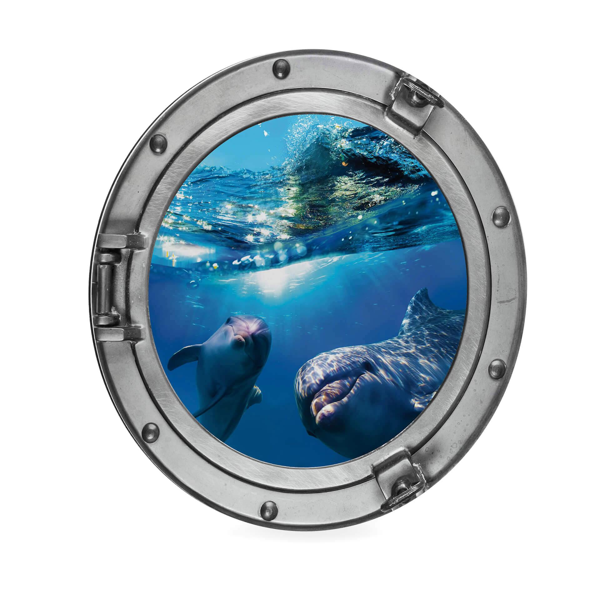 Alu-Dibond 3D Optik - Dolphins Underwater - Rund