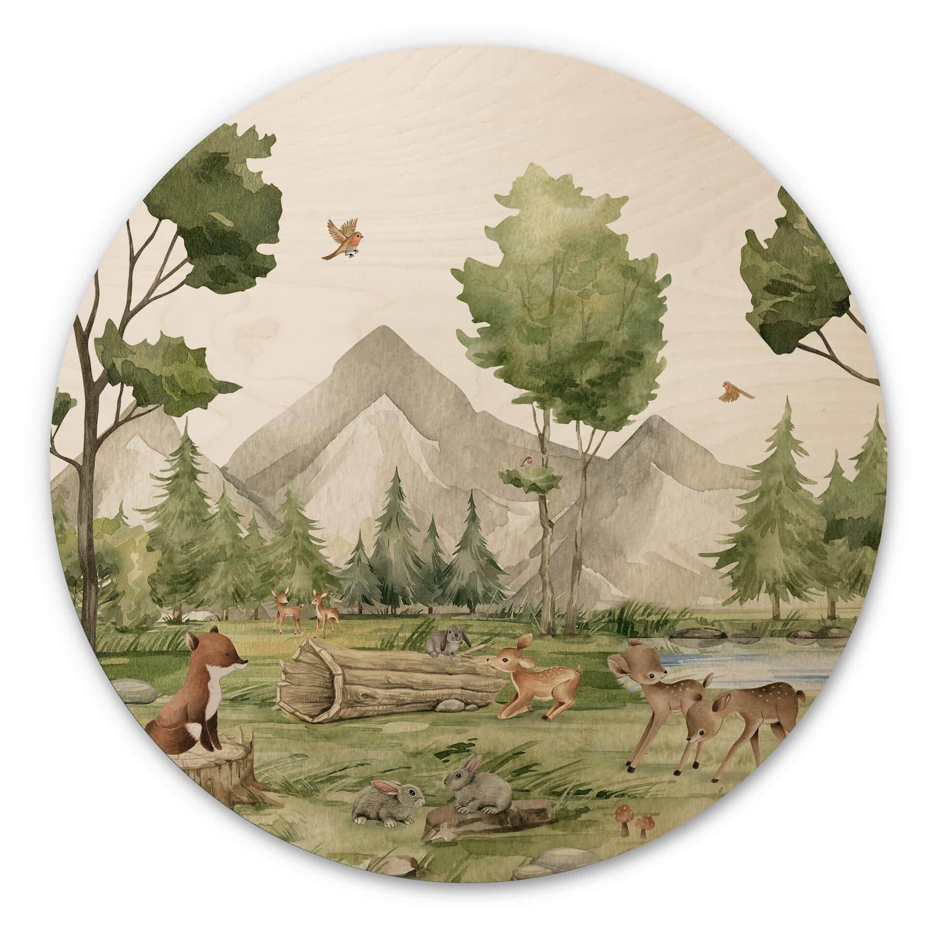 Væg cirkel træ Oliver Robins - Cute Forest Animals