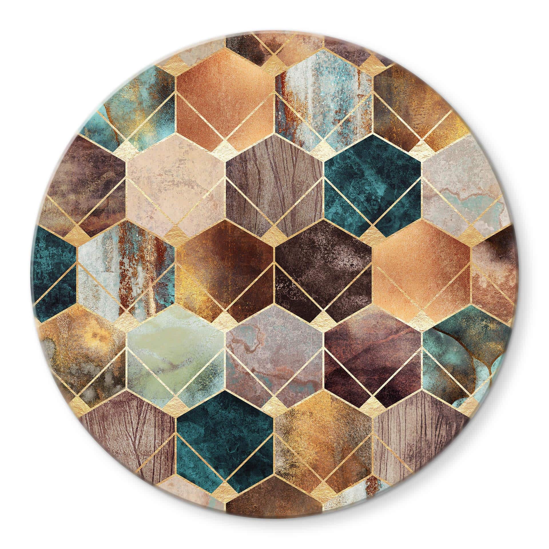 Tableau sur verre Fredriksson - Or et cuivre - Rond