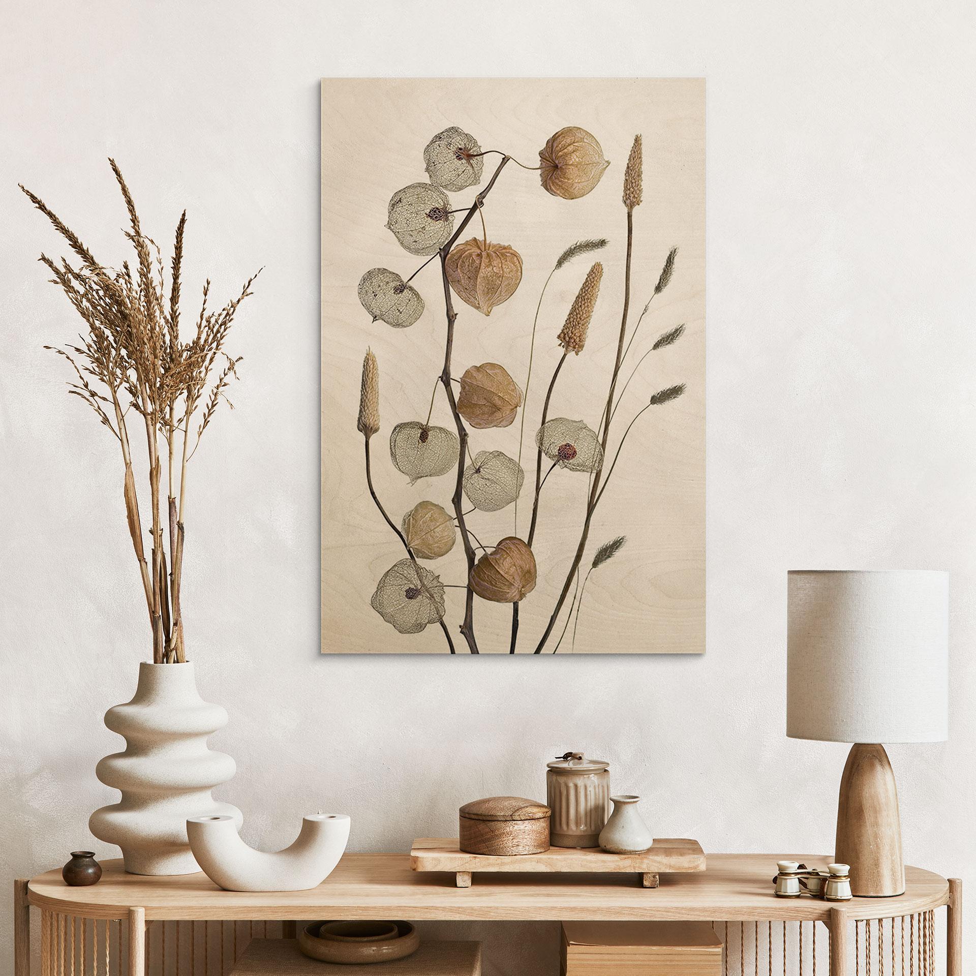 Træplakat Tørrede lanterneblomster - Disher
