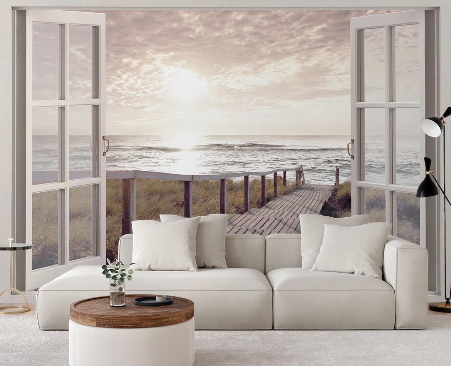 Fototapete Fenster - Steg zum Strand