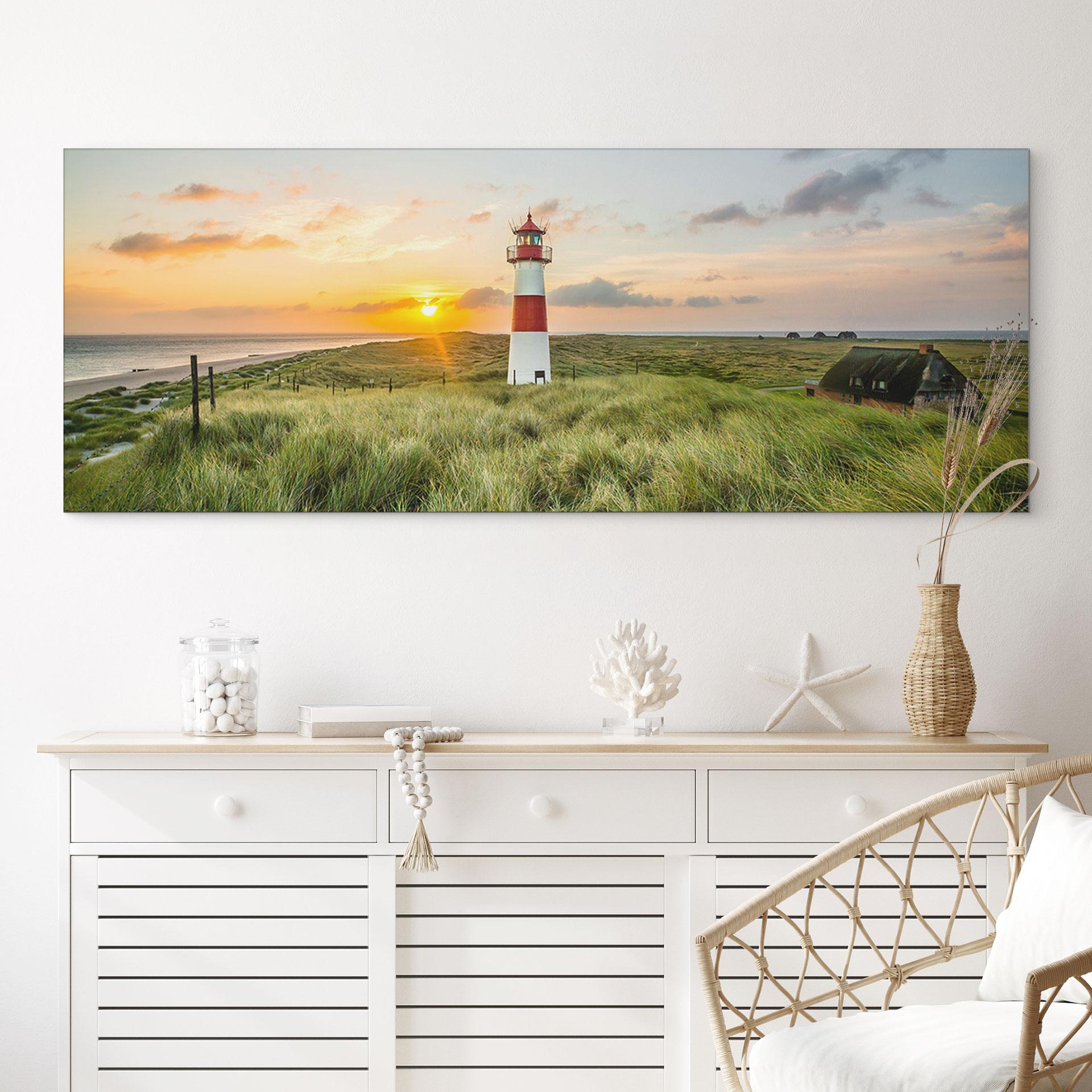 Wandbild Leuchtturm auf Sylt - Panorama - Alu-Dibond