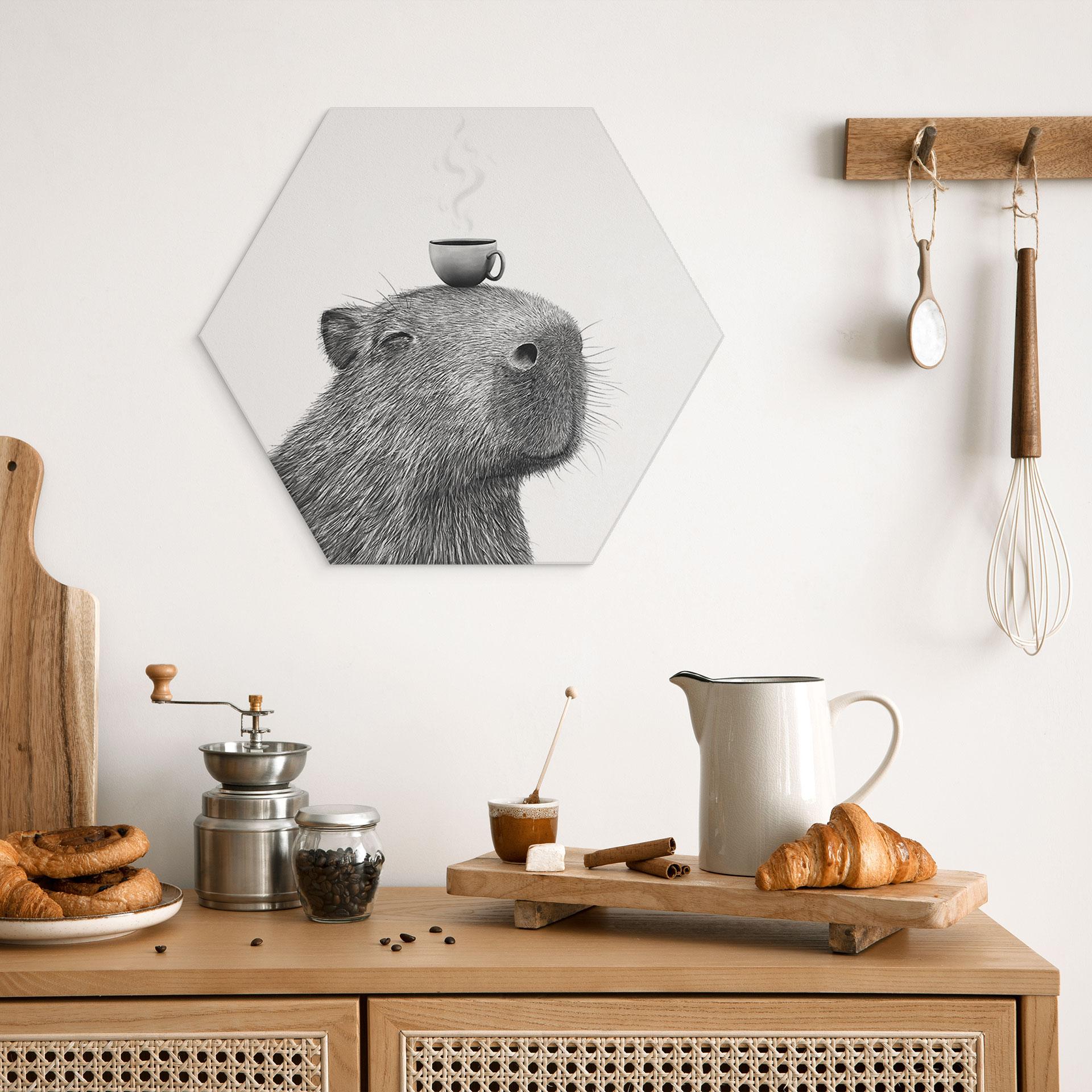 Hexagon Billede Capybara Morgen Kaffe - Korenkova - Alu-Dibond