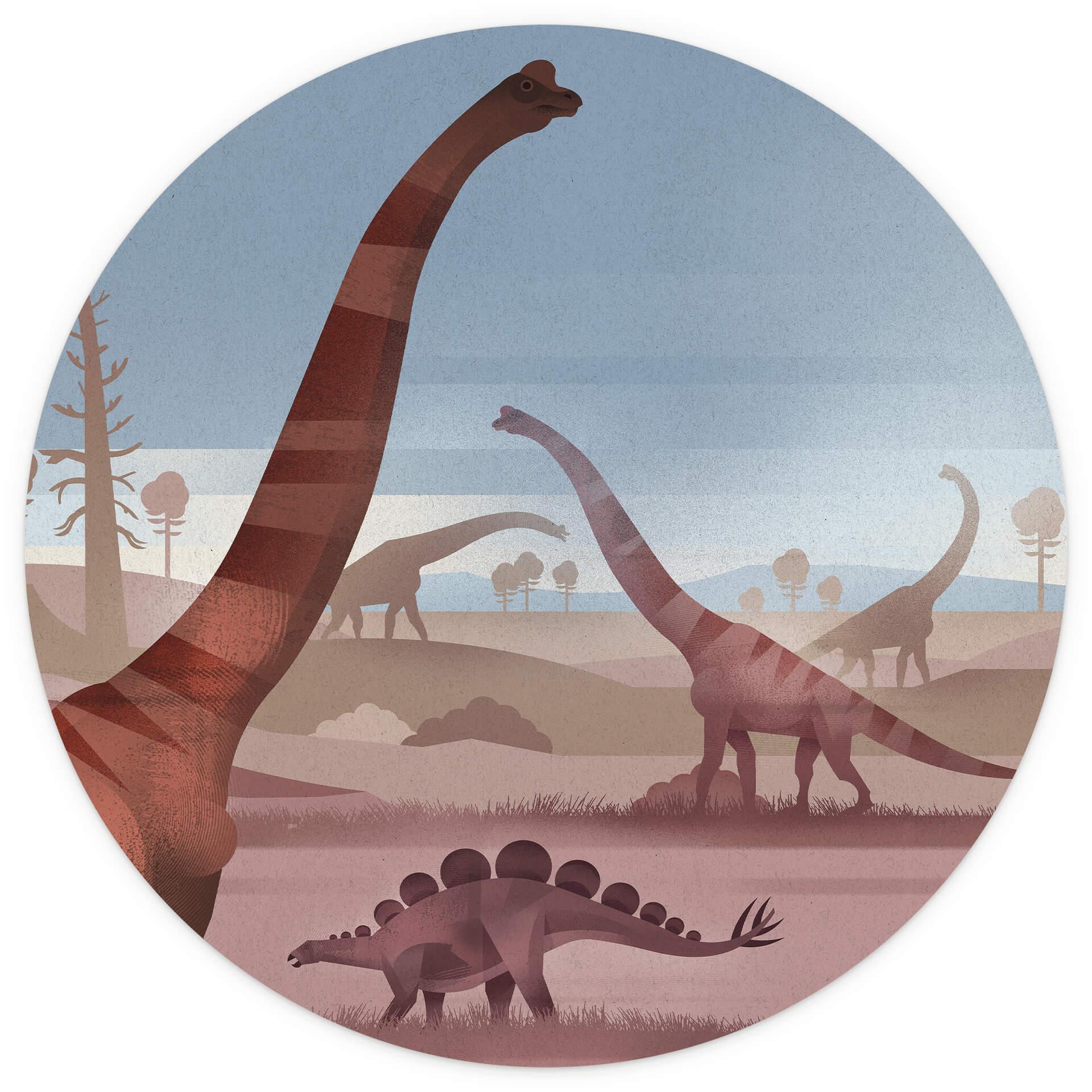 Kinder-Fototapete Im Land der Dinosaurier -  Rund - Braun - Selbstklebend/Vlies