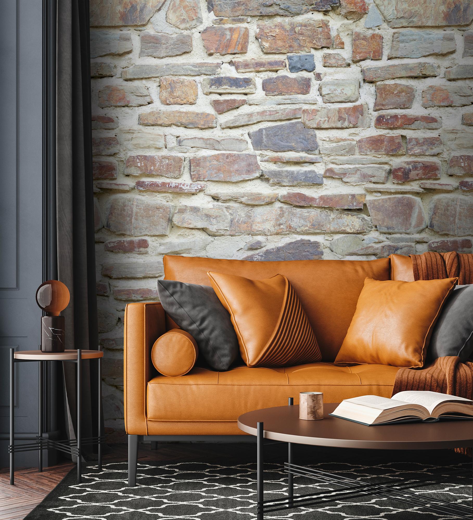 tapet stenvæg beige brun - non-woven tapet Industrial Livingwalls - mat og glat
