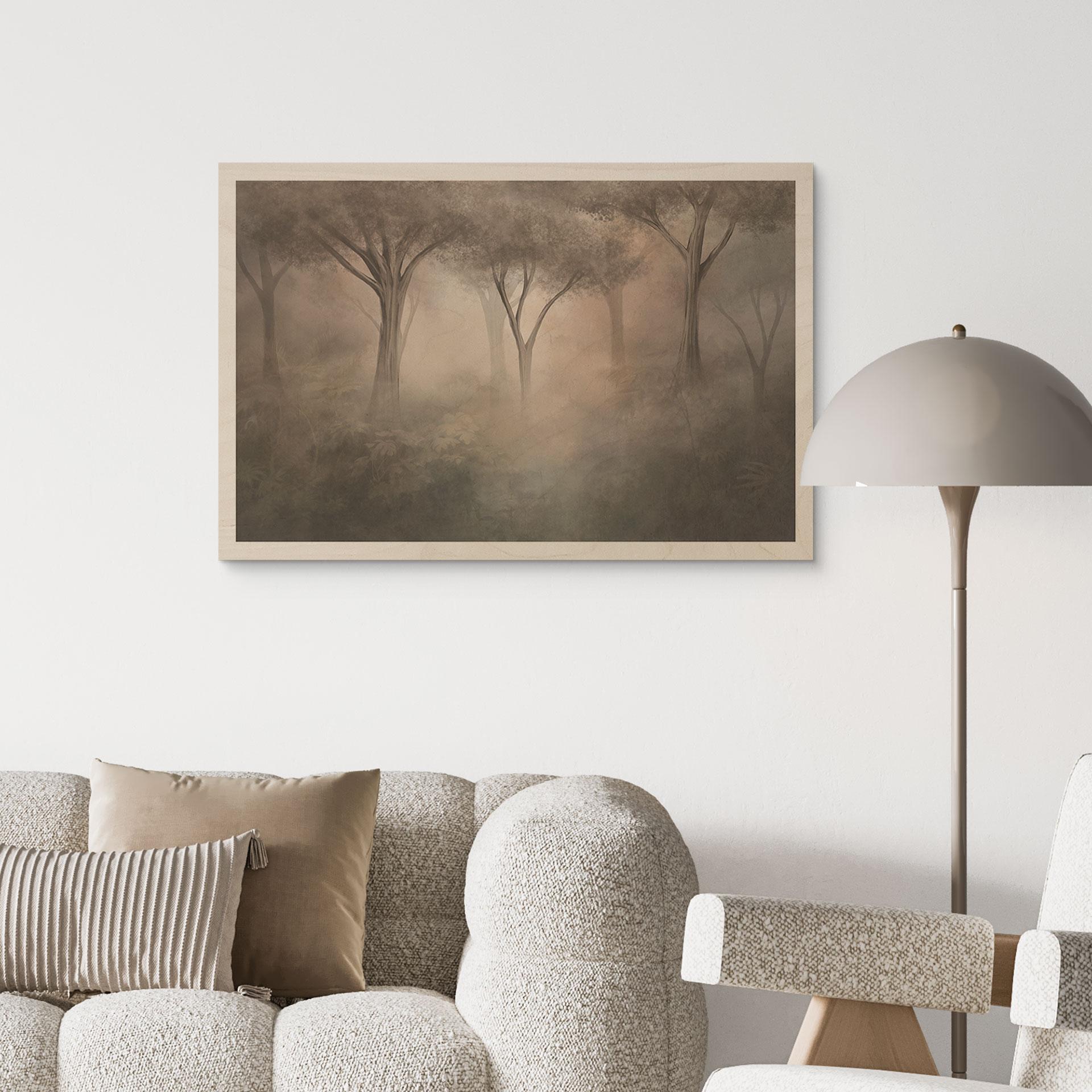 Holzbild Waldmagie im Morgennebel Beige - Ms Tiff