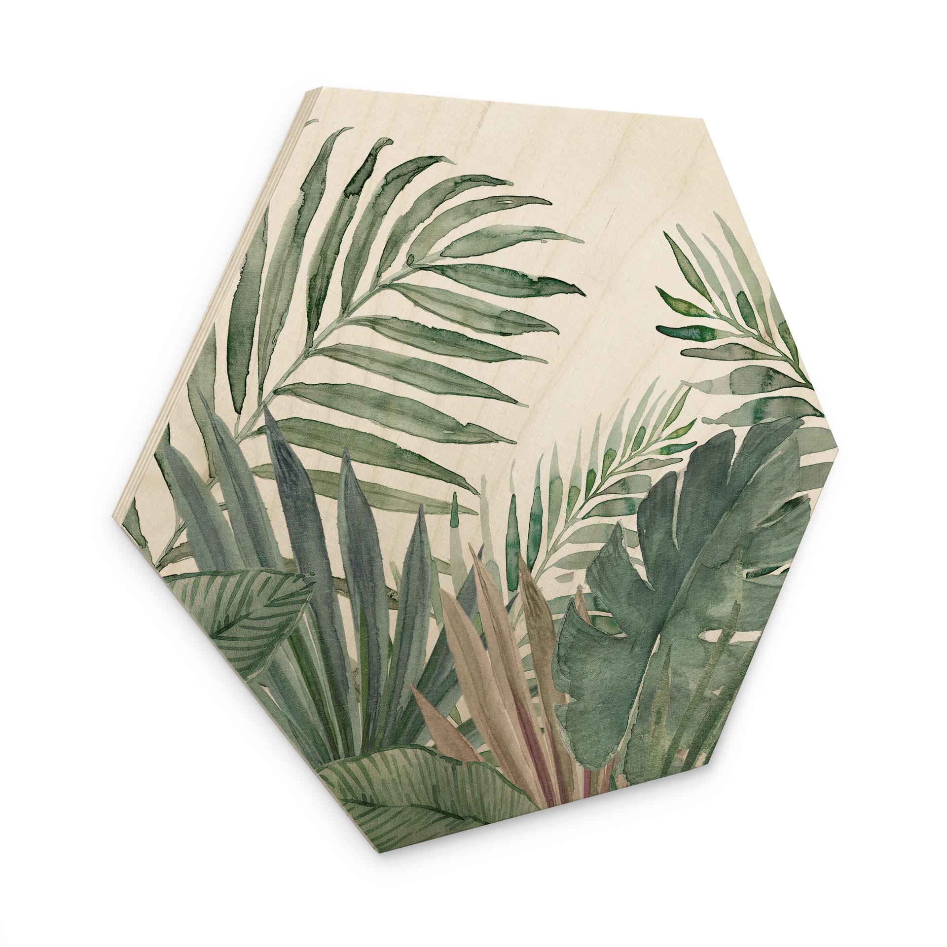 Sekskantet billede af træ jungleblade grøn akvarel - Bloomery Decor