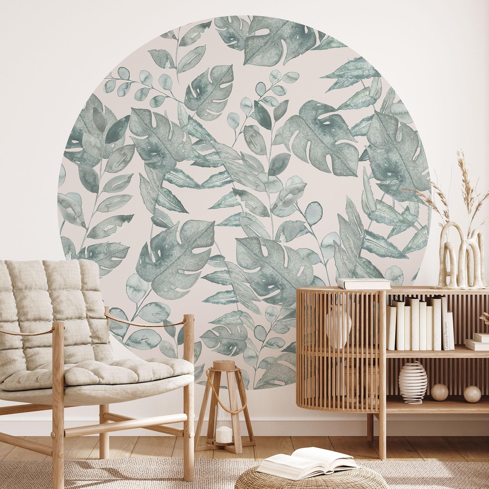 Jungle leaves watercolour cream - Bloomery Decor - Rund - Selvklæbende/ikke-vævet