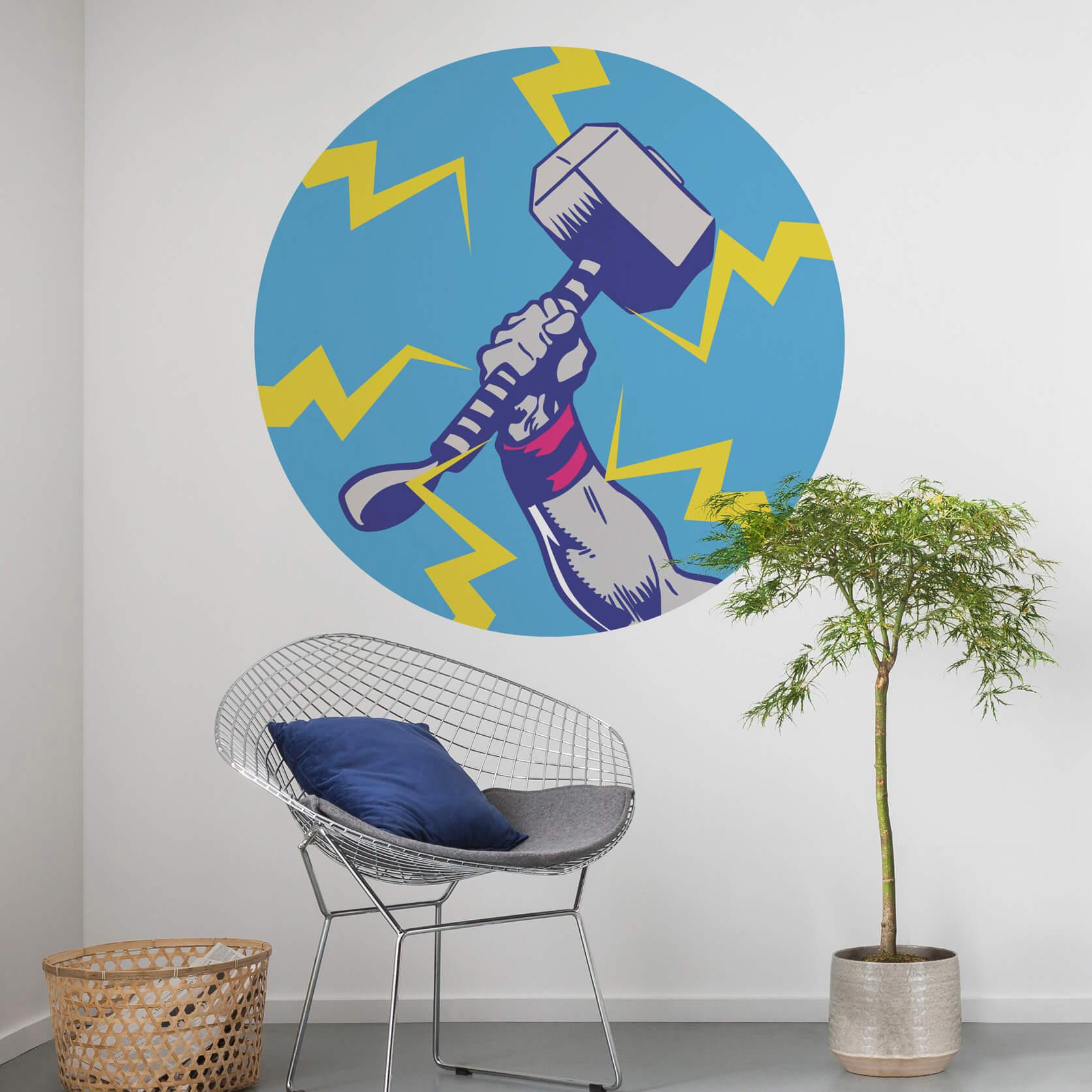 Zelfklevend vliesbehang - Avengers Thor's Hammer Pop Art - 125 x 125 cm