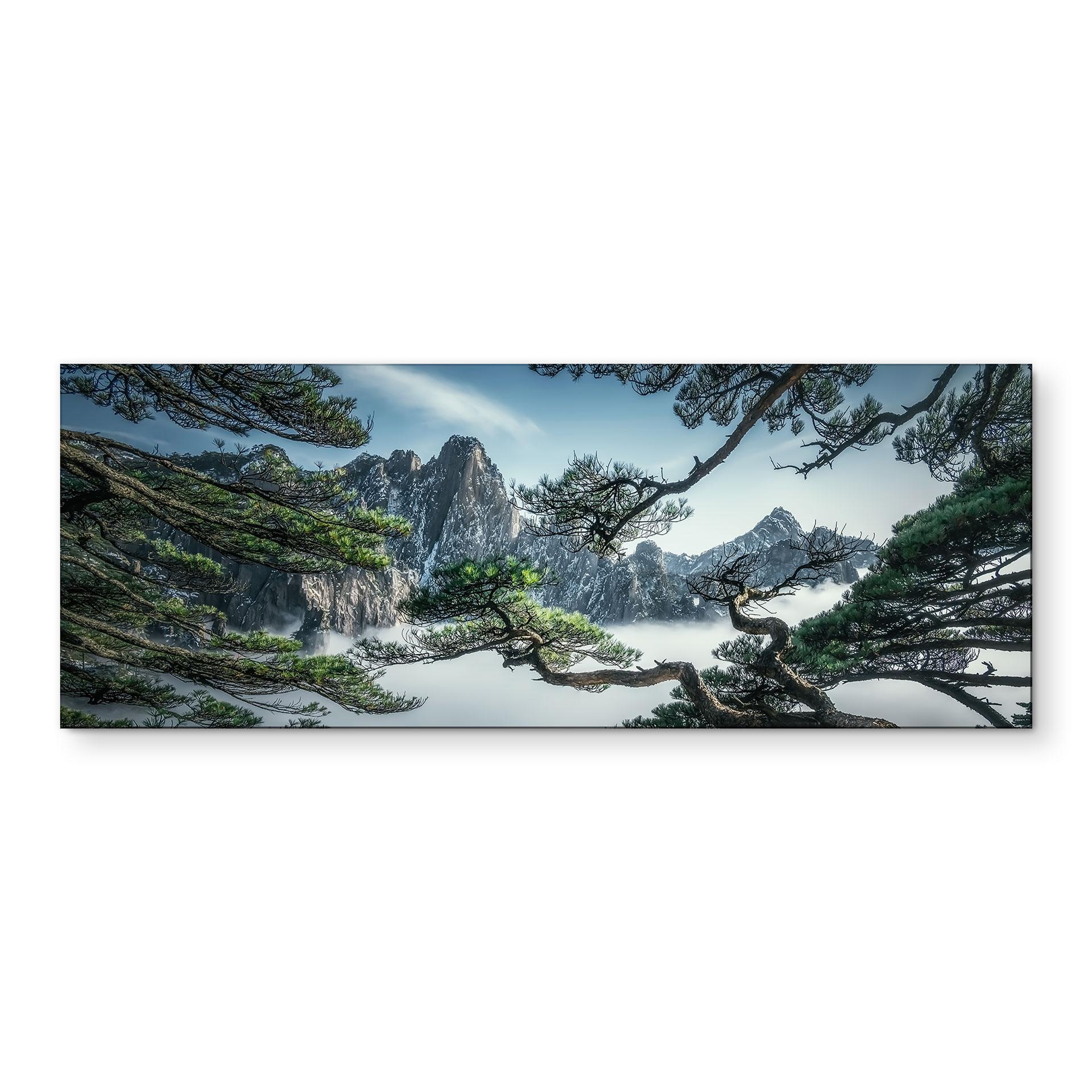 Vægmaleri af fyrreskov i Huang Shan-bjergene - NingYun Ye - Panorama – print på aluminium