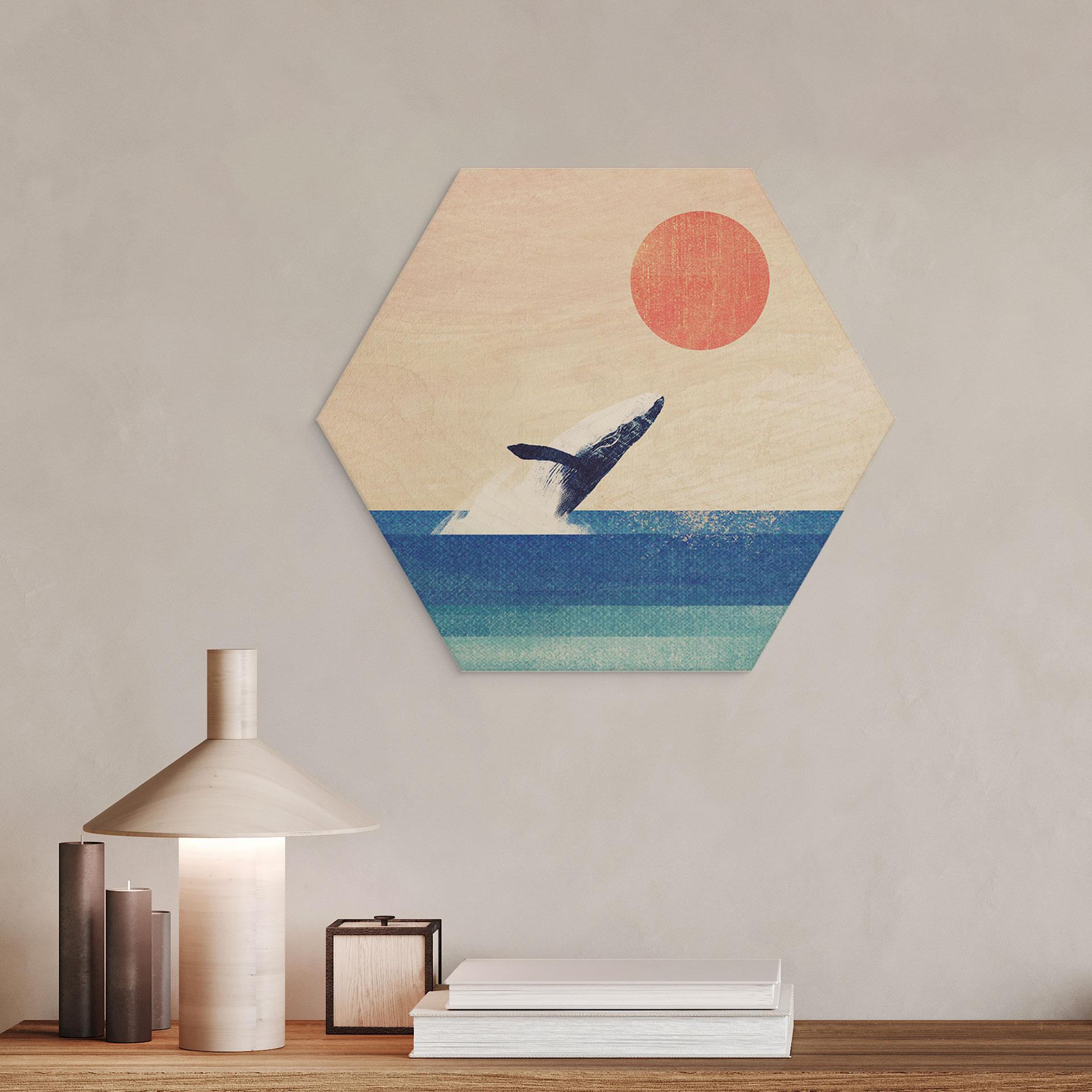 Hexagon Billede af træ Hval i havet - Rivers
