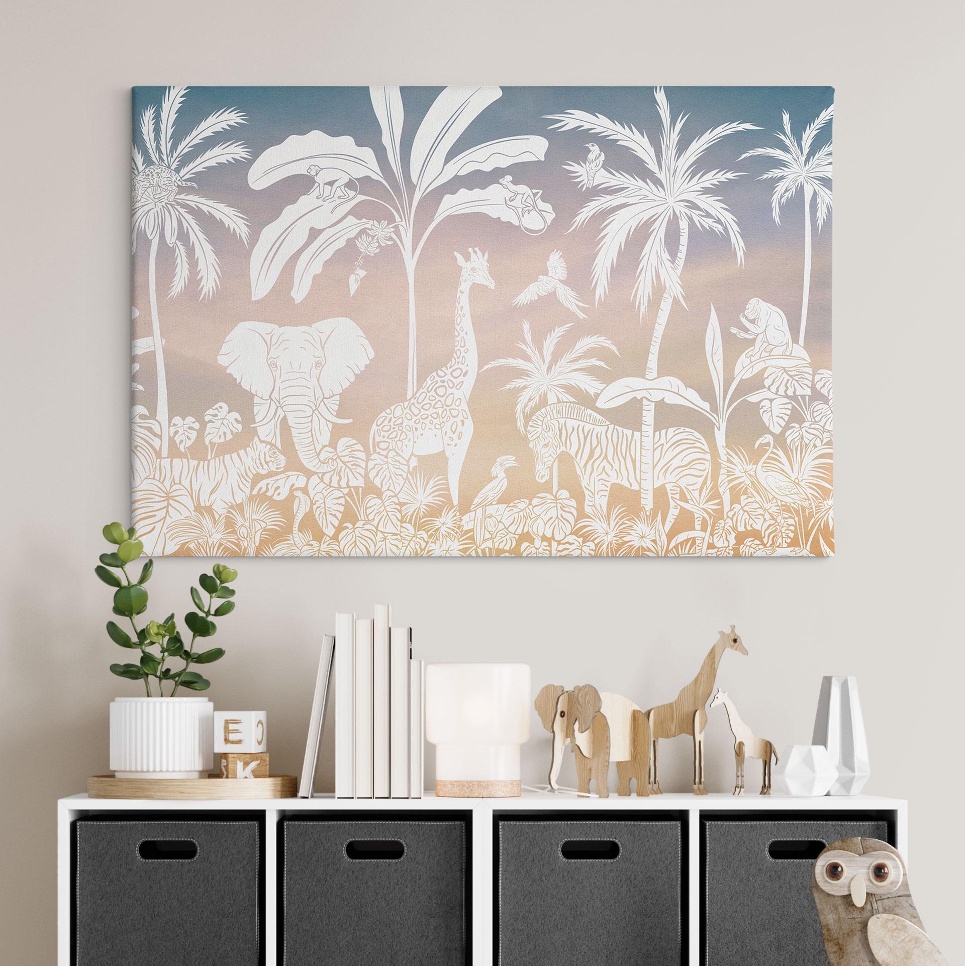 Canvasbillede Jungleparadis med vilde dyr - Ombre - Kikki Belle