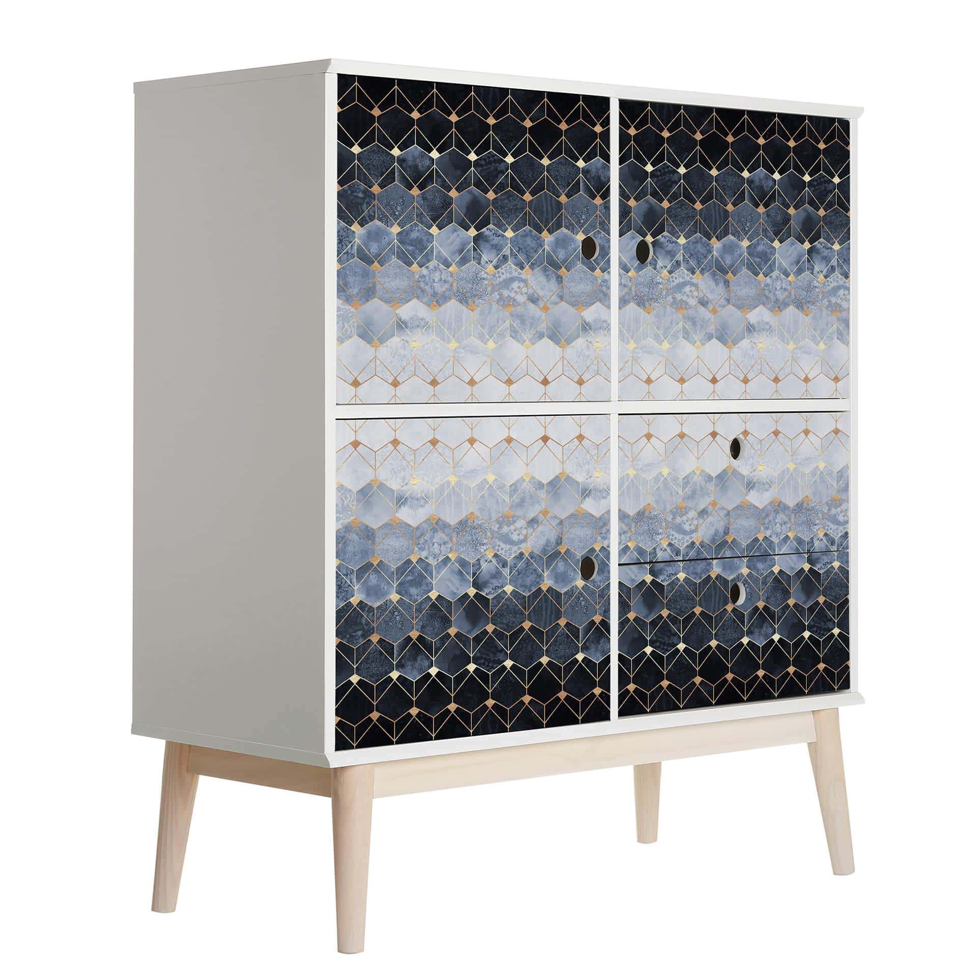 Vinilo adhesivo muebles Fredriksson - Hexágonos: Azul y oro