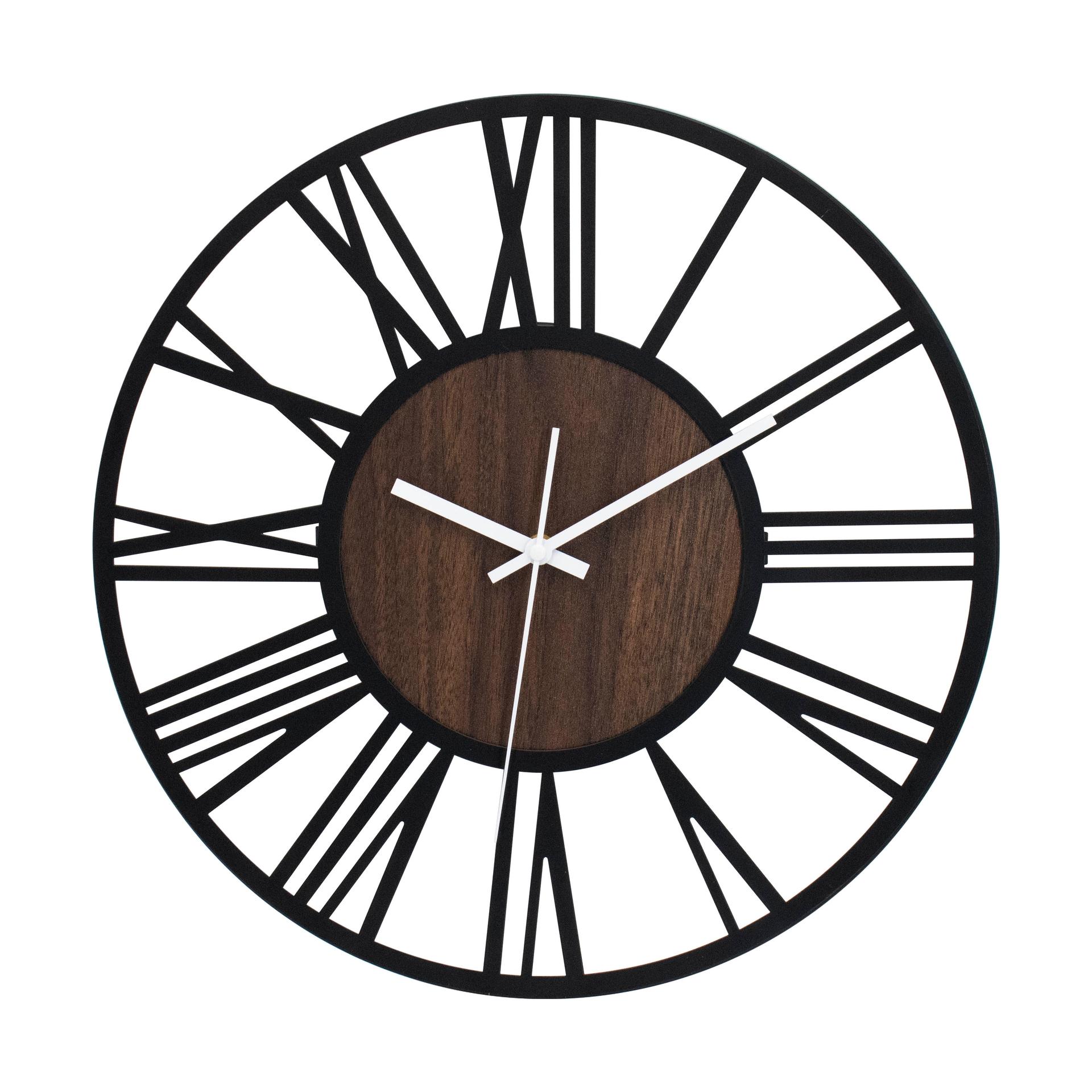 Design vægur Wood & Steel med valnøddetræslook og romertal Ø40 cm