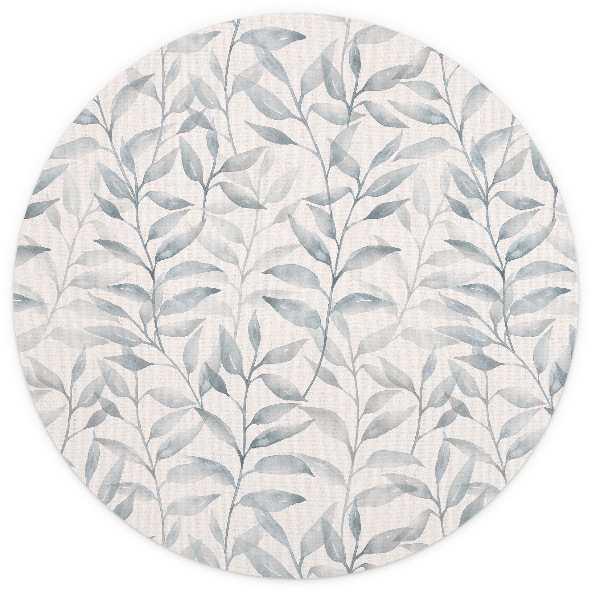 Delicate Watercolour Leaves Behang - Zacht Grijs - Bloemdecor - Rond - Zelfklevend/niet-geweven
