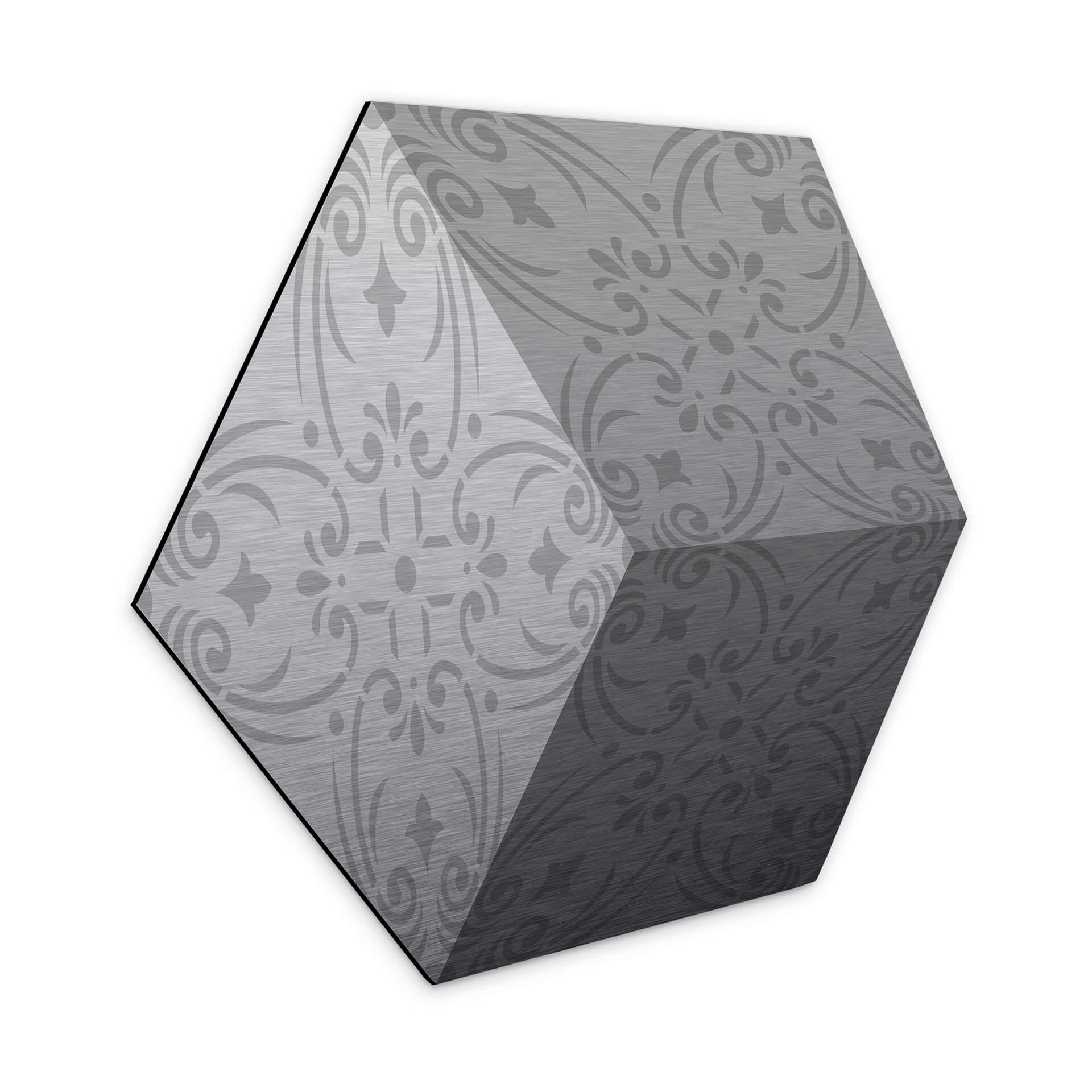 3D Hexagon Alu-Dibond - Sølv med mønster