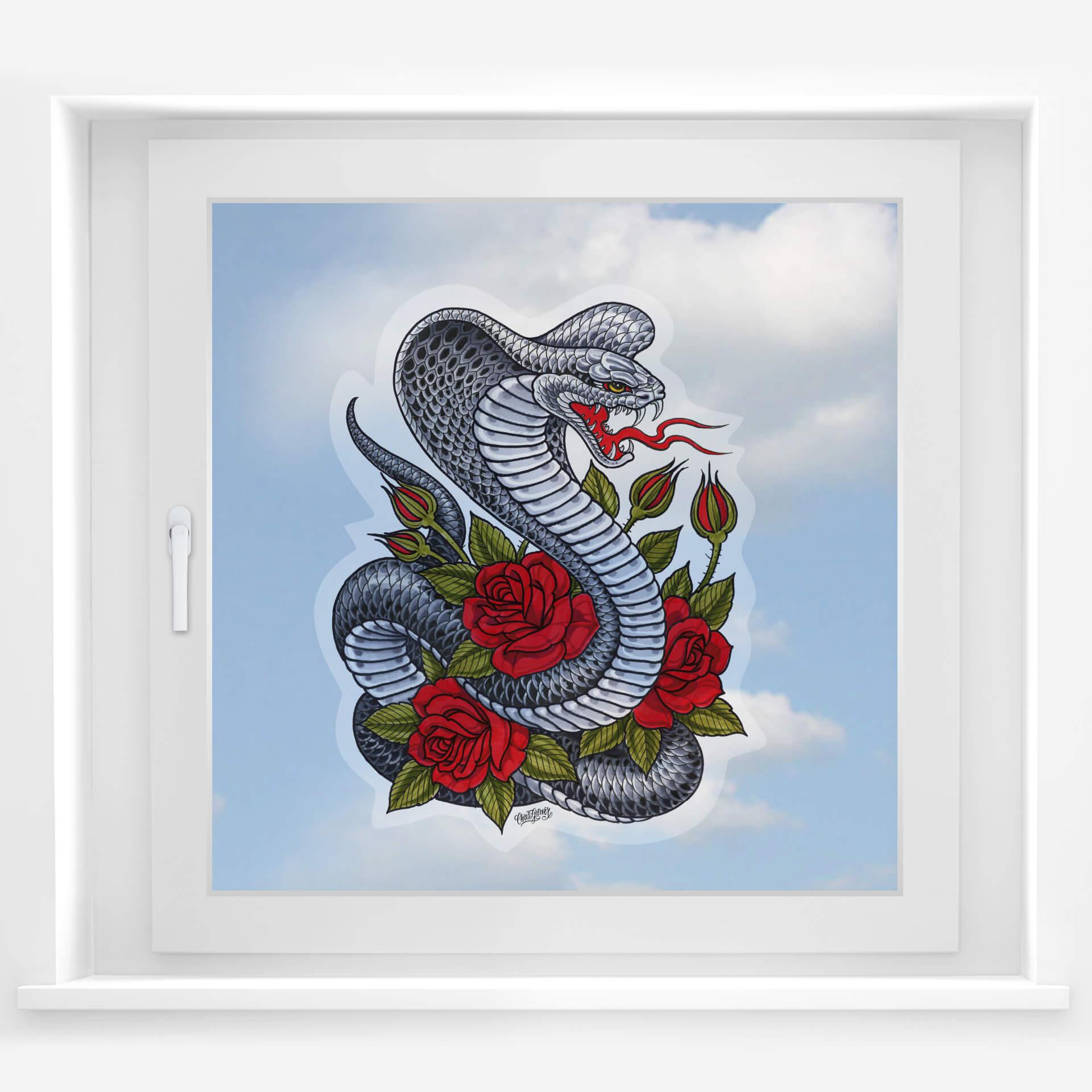 Miami Ink cobra mural de ventana con rosas
