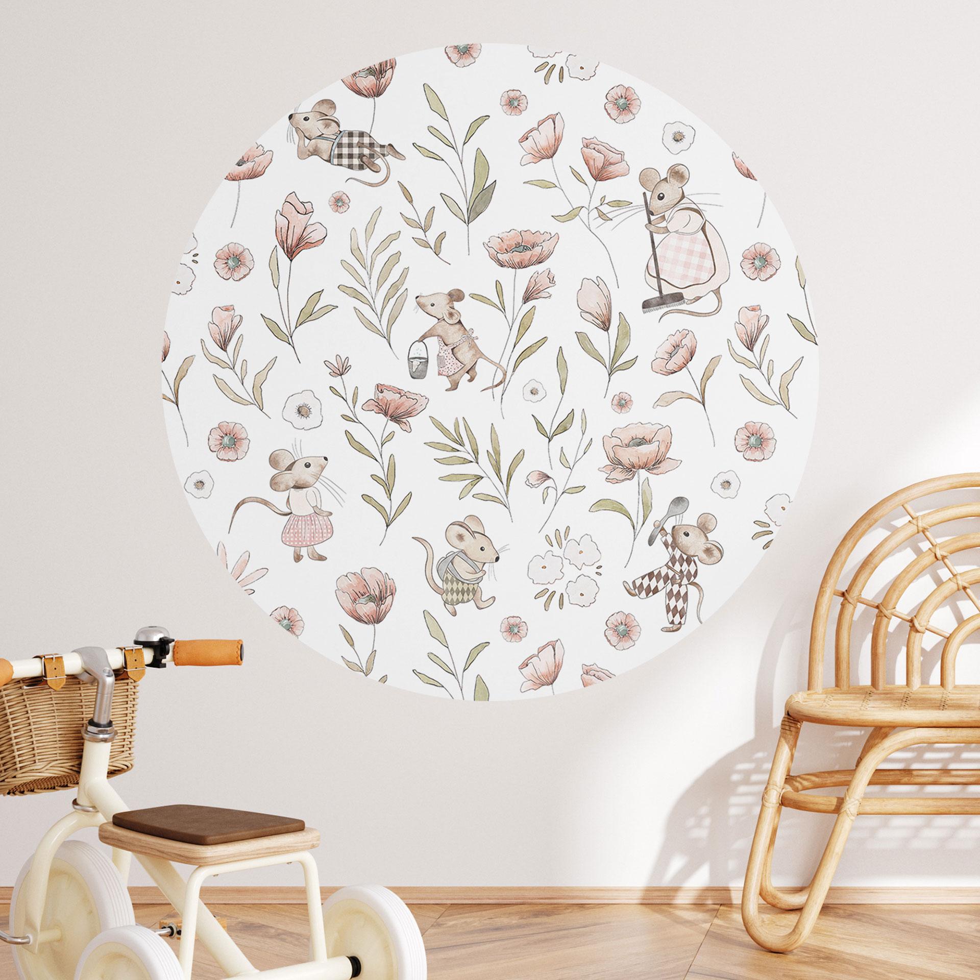 Wallsticker Glade mus på engen - Kikki Belle - Rund