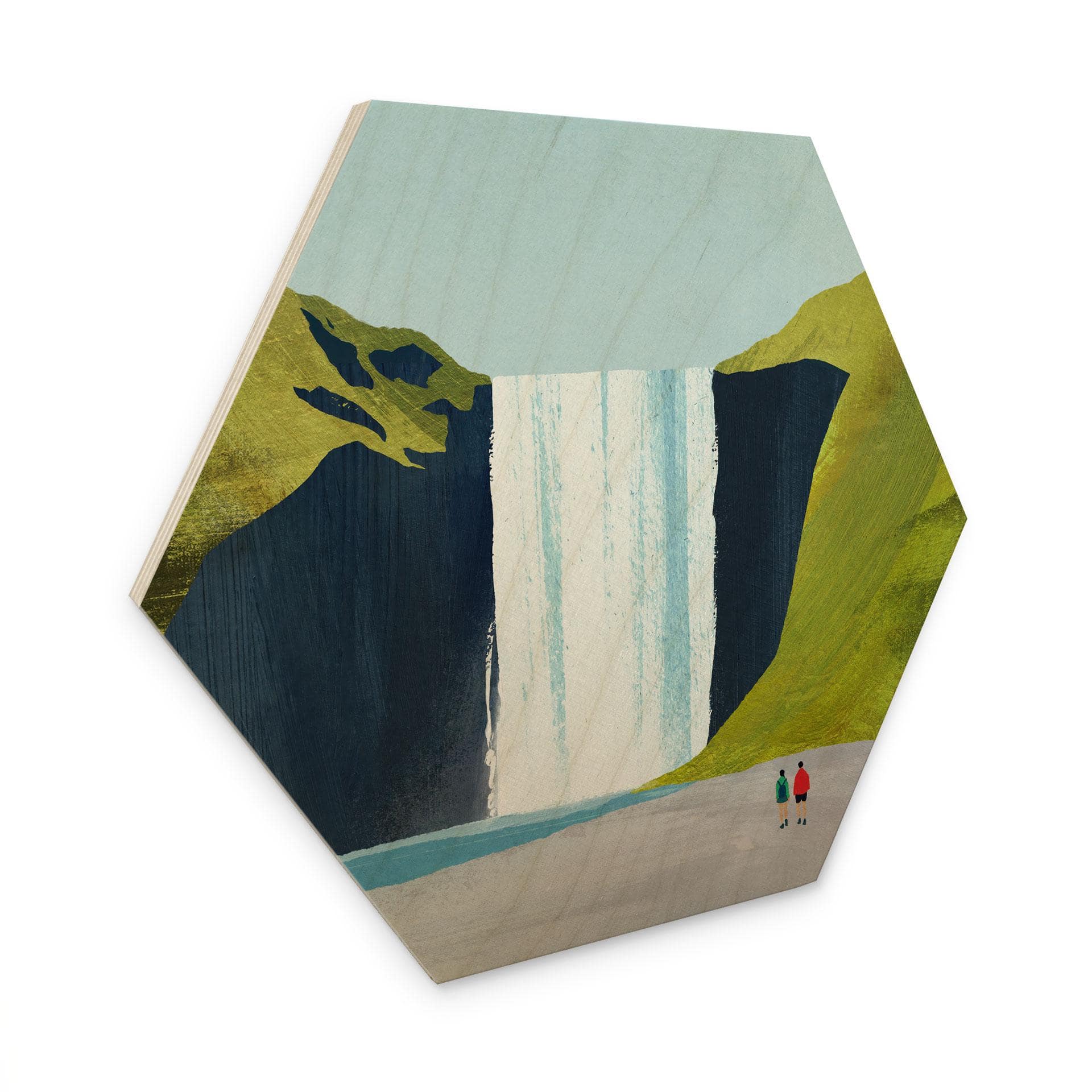 Hexagon Houten Wanddecoratie Waterval in de bergen - Rivers