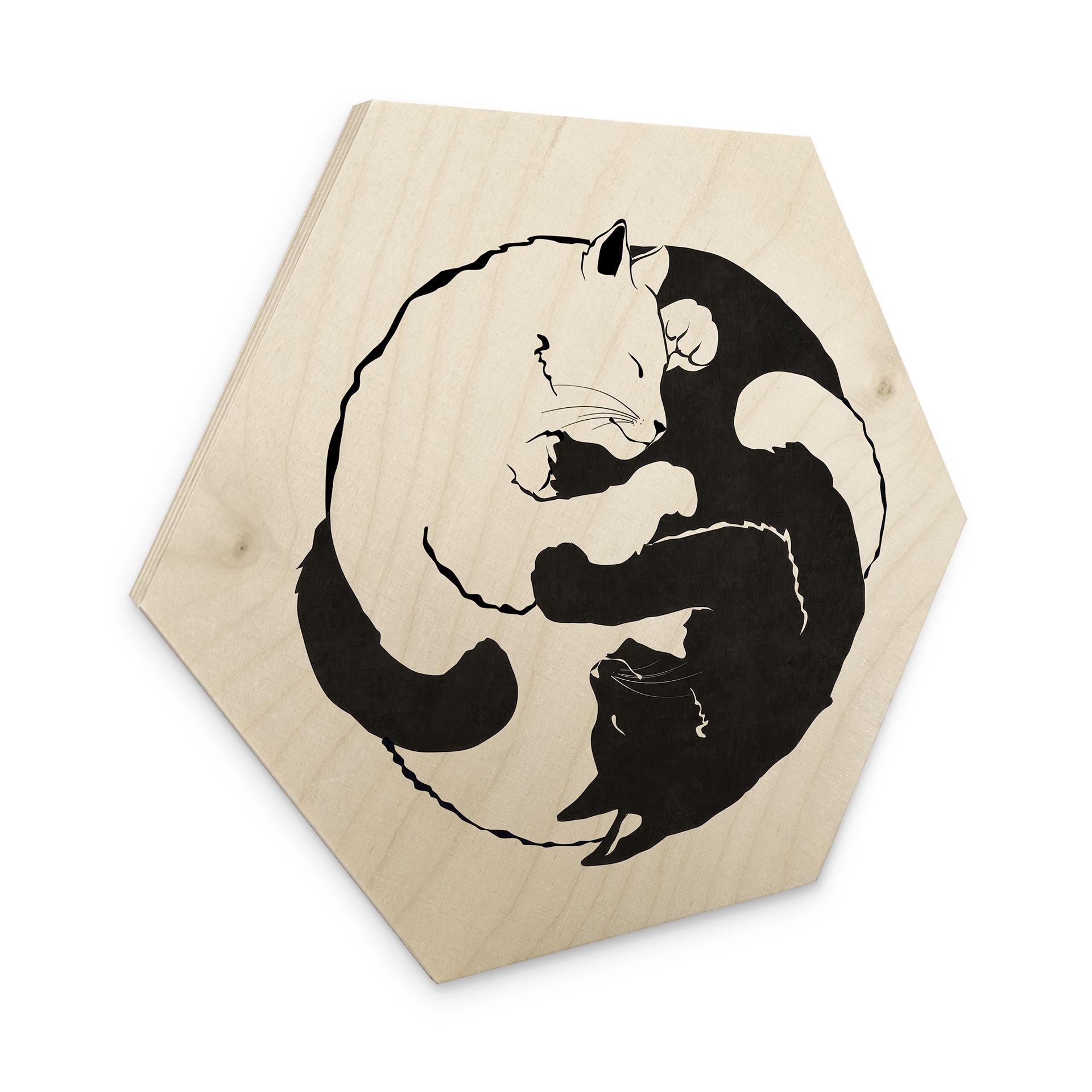 Sekskantet træ Katte Ying & Yang - Tunaboylu