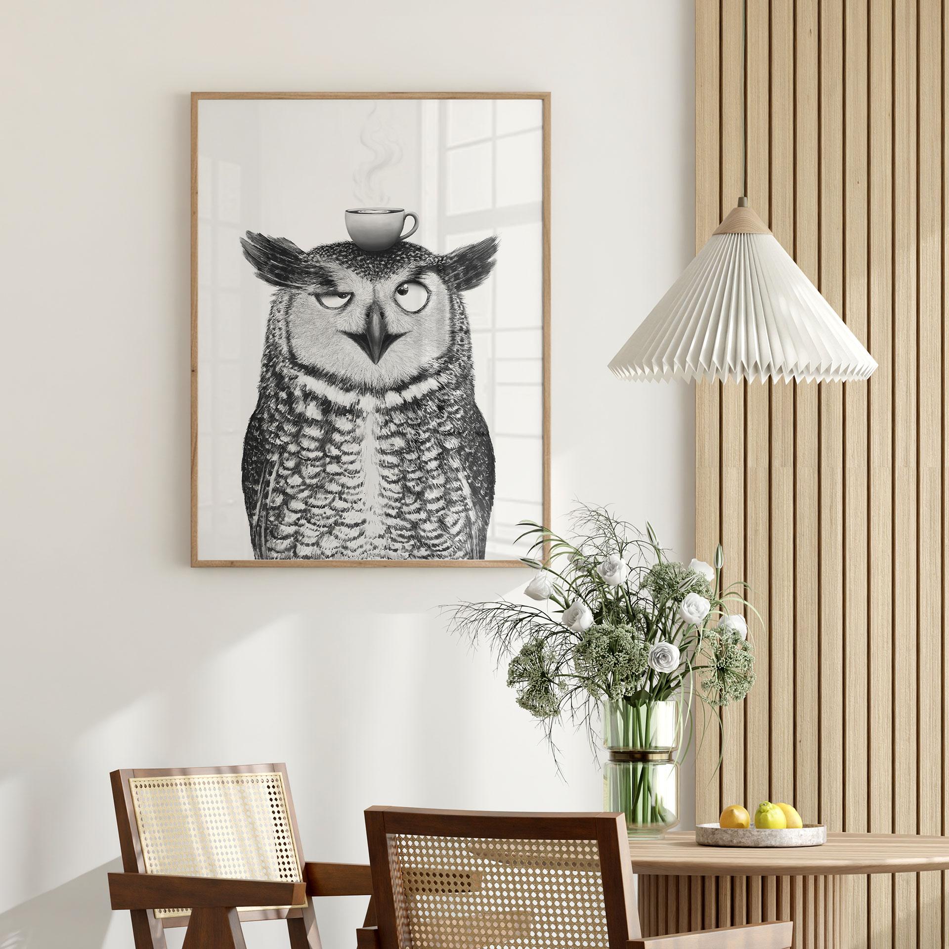 Plakat Śmieszna sowa z kawą - Korenkova