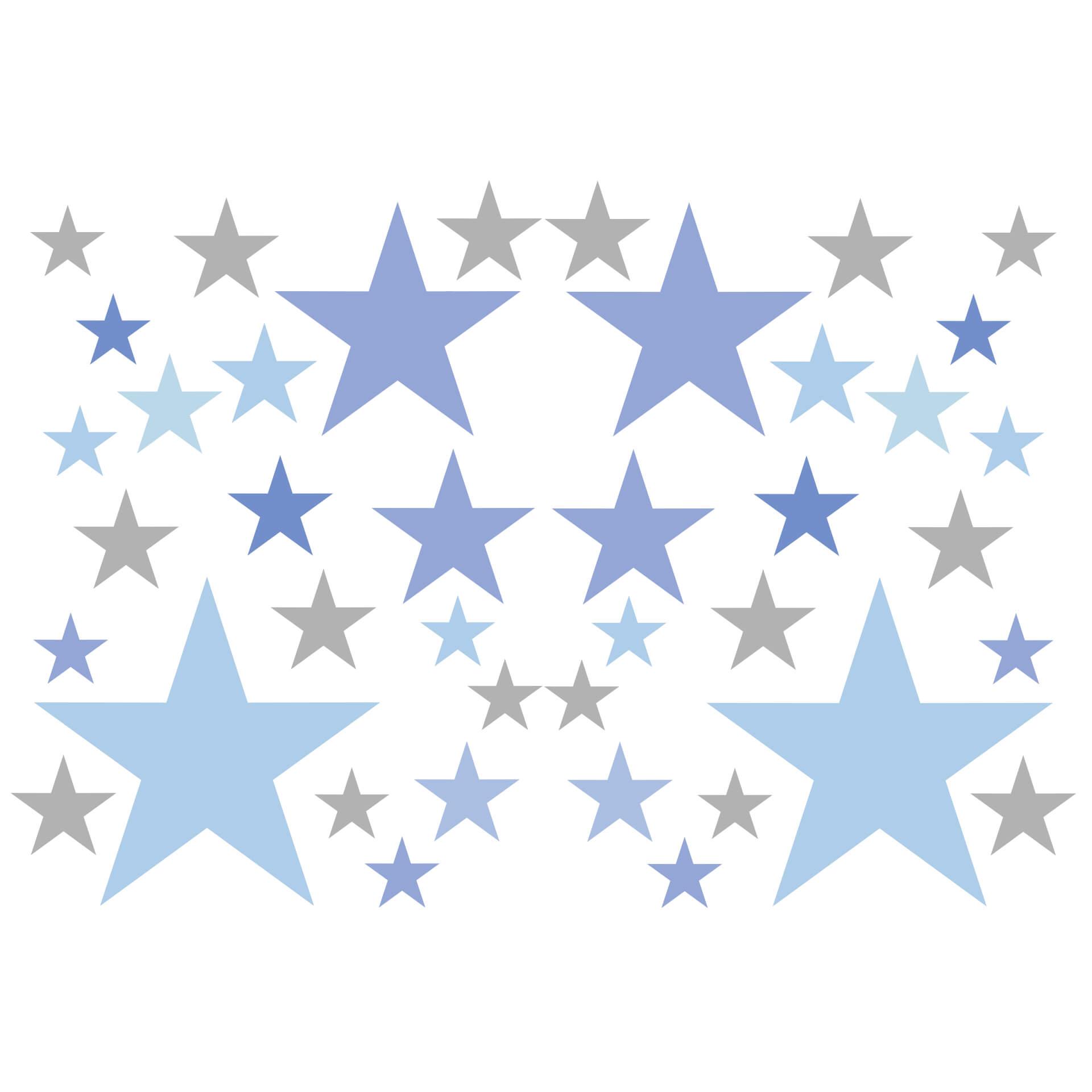 Muursticker set  Sterren - Blauw en Grijs
