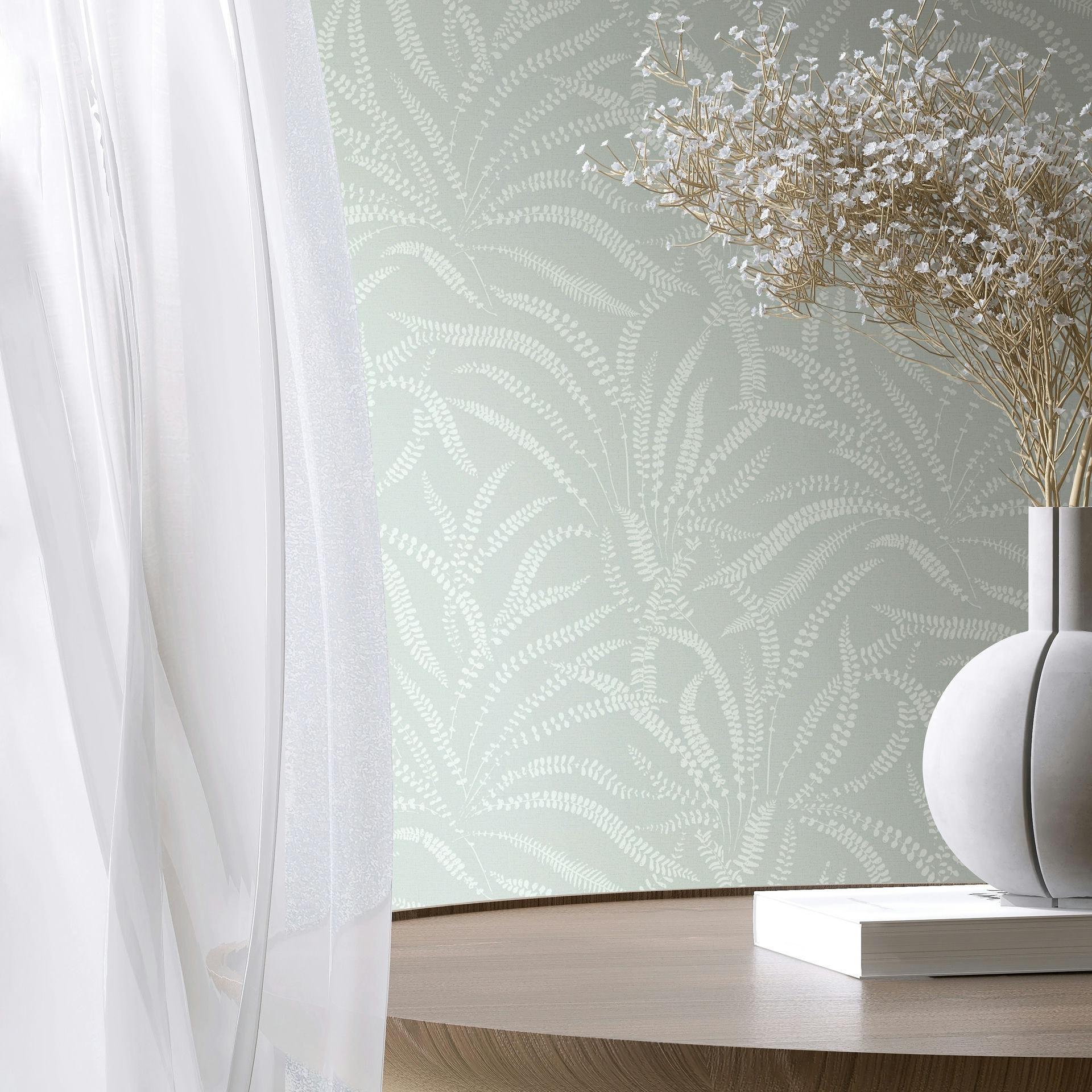 Vliesbehang bladeren, ranken bloemen natuur in groen
