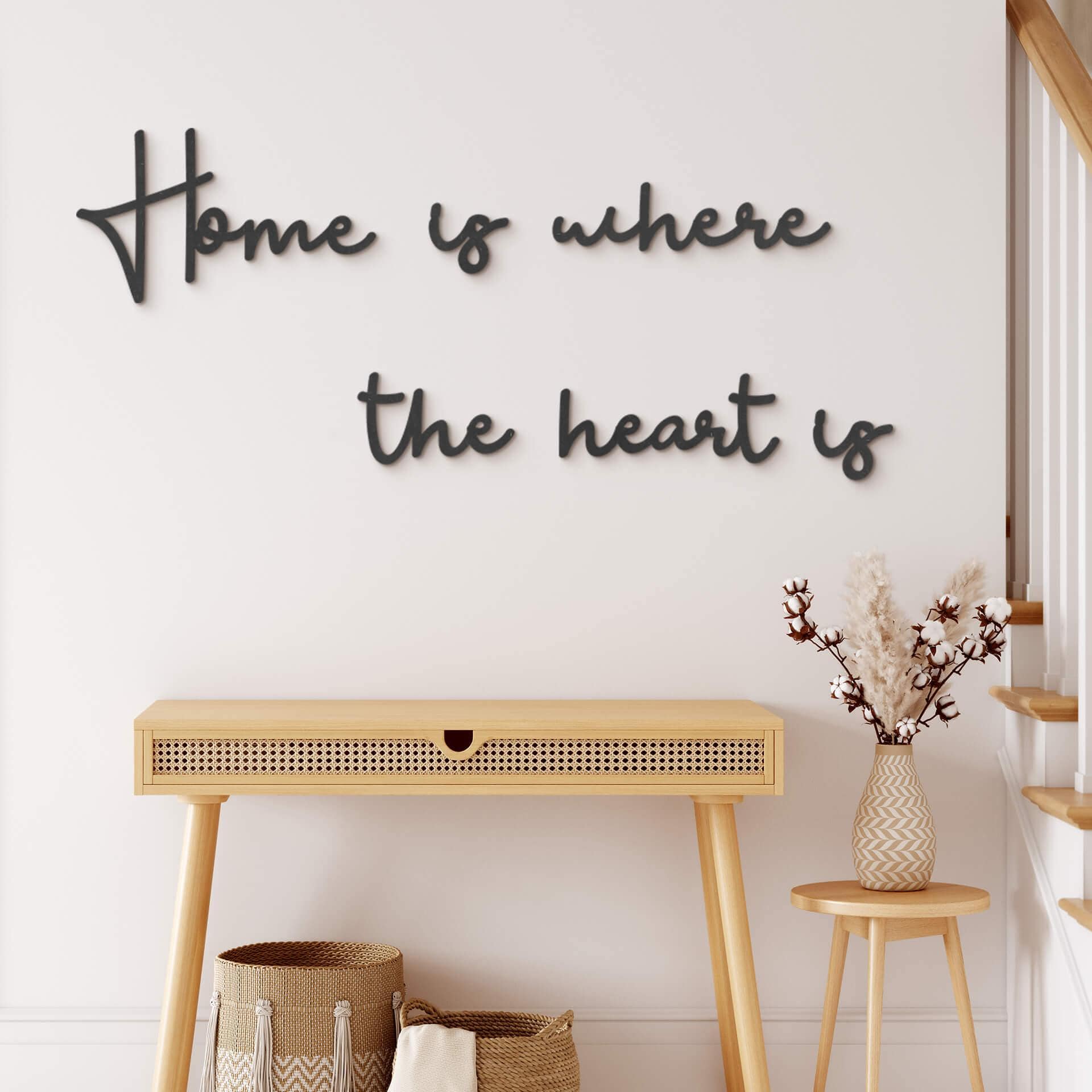 MDF-Træbogstaver - Home is where the heart is (6-dele)