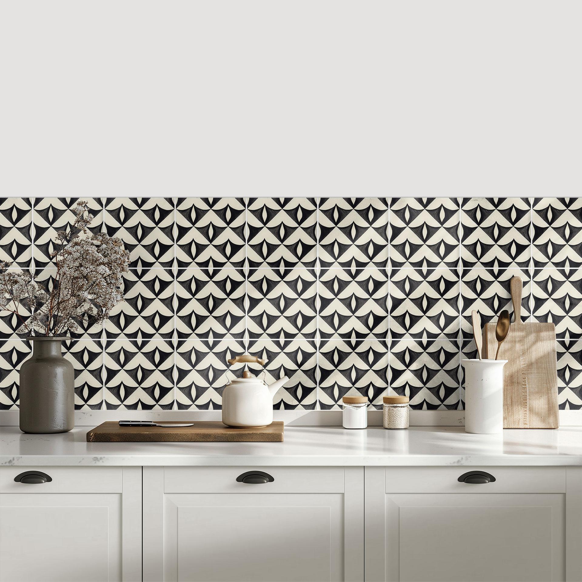 Azulejos Adhesivos Adornos geométricos en negro-beige - Treechild - lote de 12