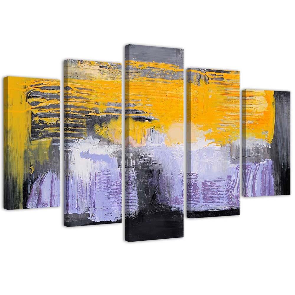 Lærred print 5 dele, abstrakt gul violet