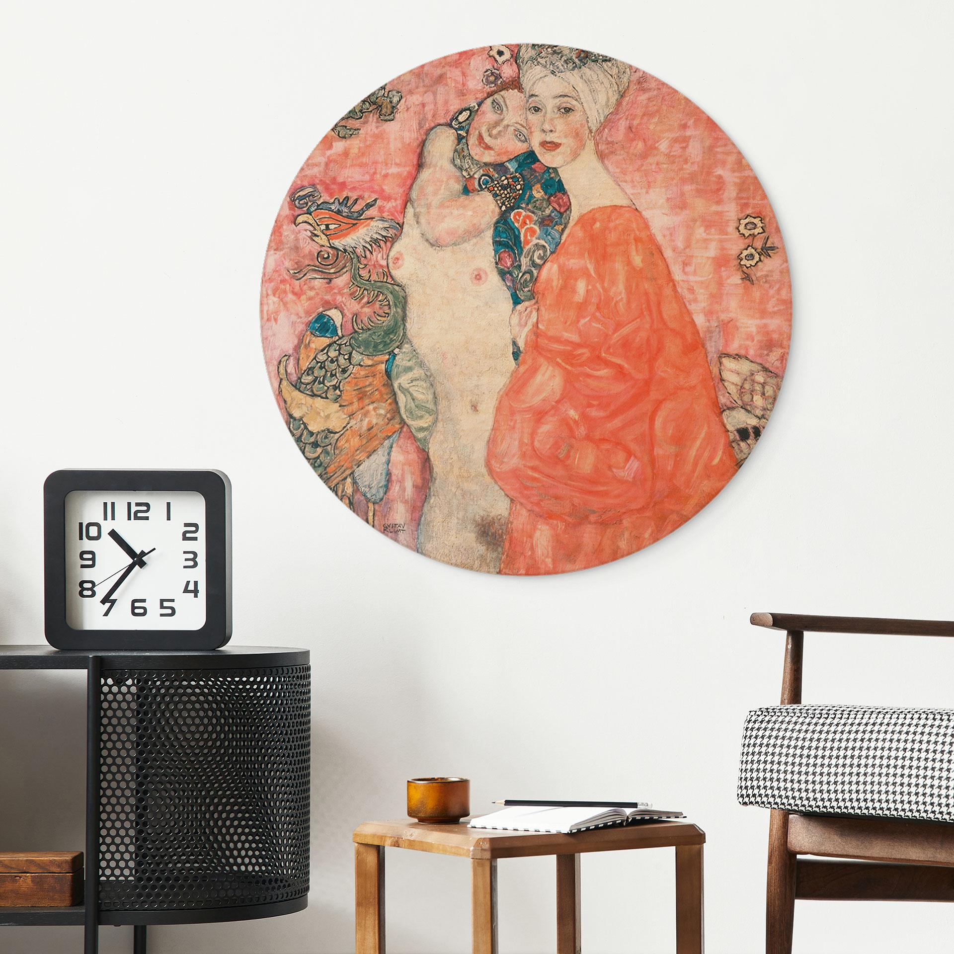 Obraz drewniany ze sztuką kobiecą - Klimt - Die Freundinnen - Okrągły