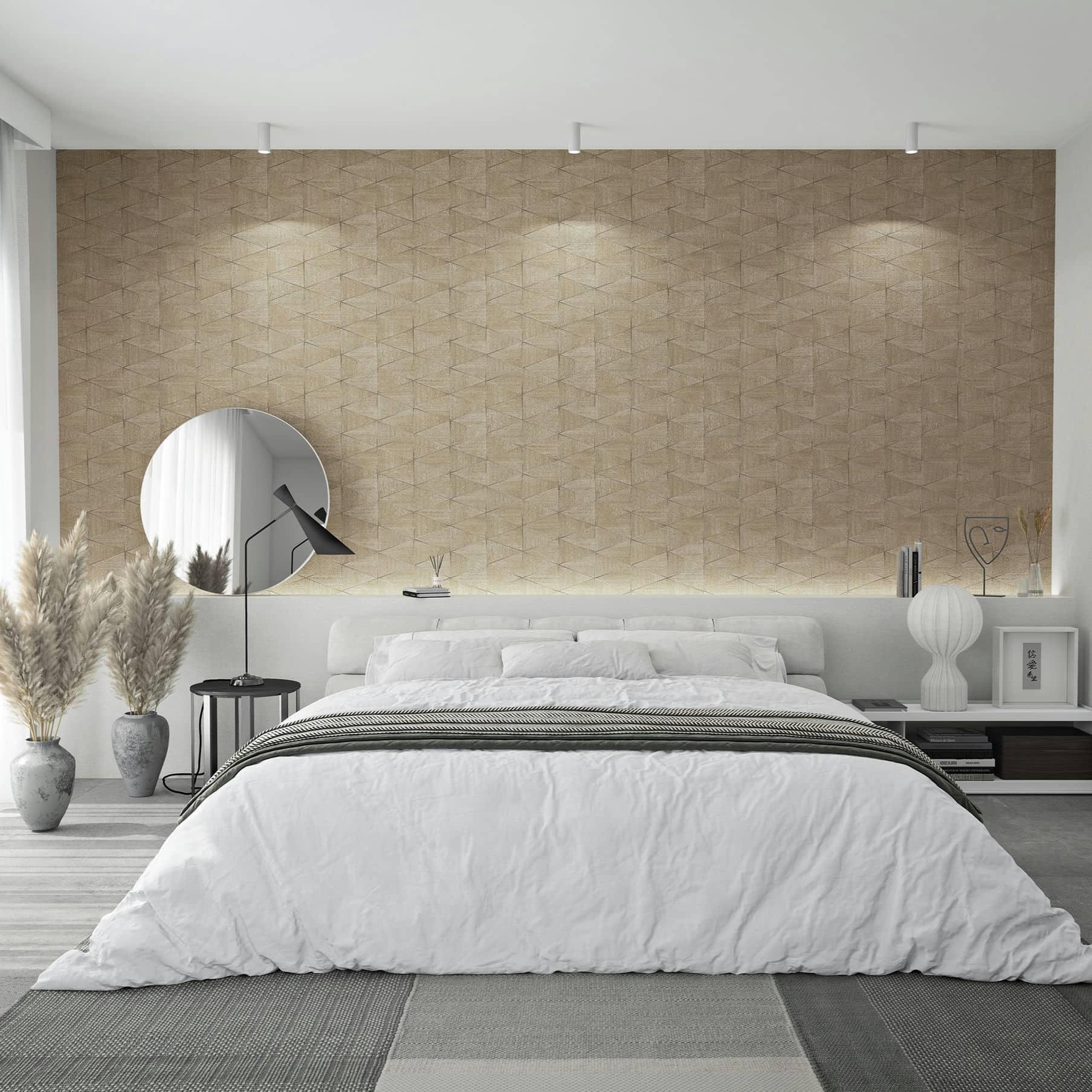 Non-woven tapet med geometrisk mønster, trekanter brun, beige grafik